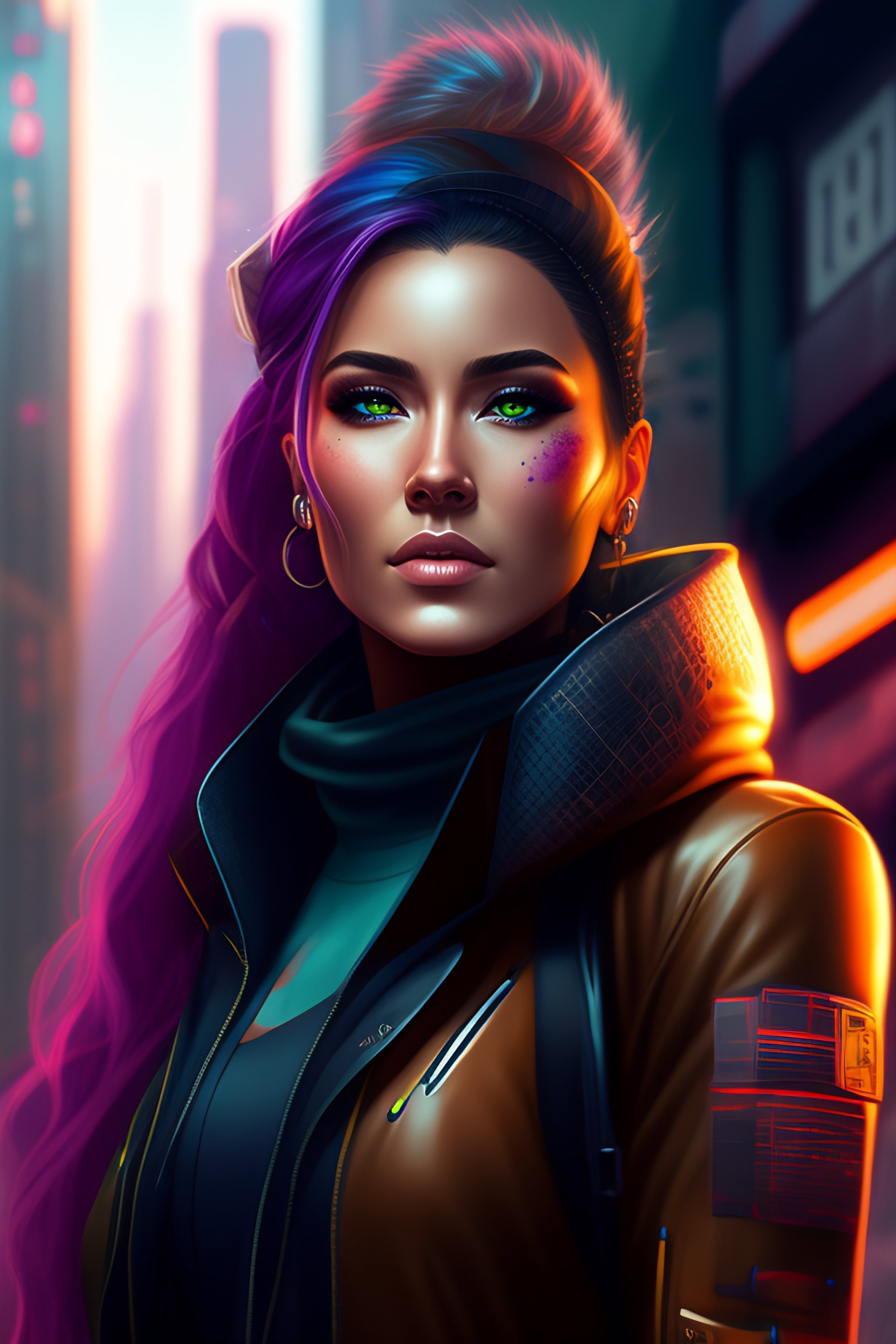 Lexica - Portrait of a Cyberpunk attractive female in a futuristic city ...