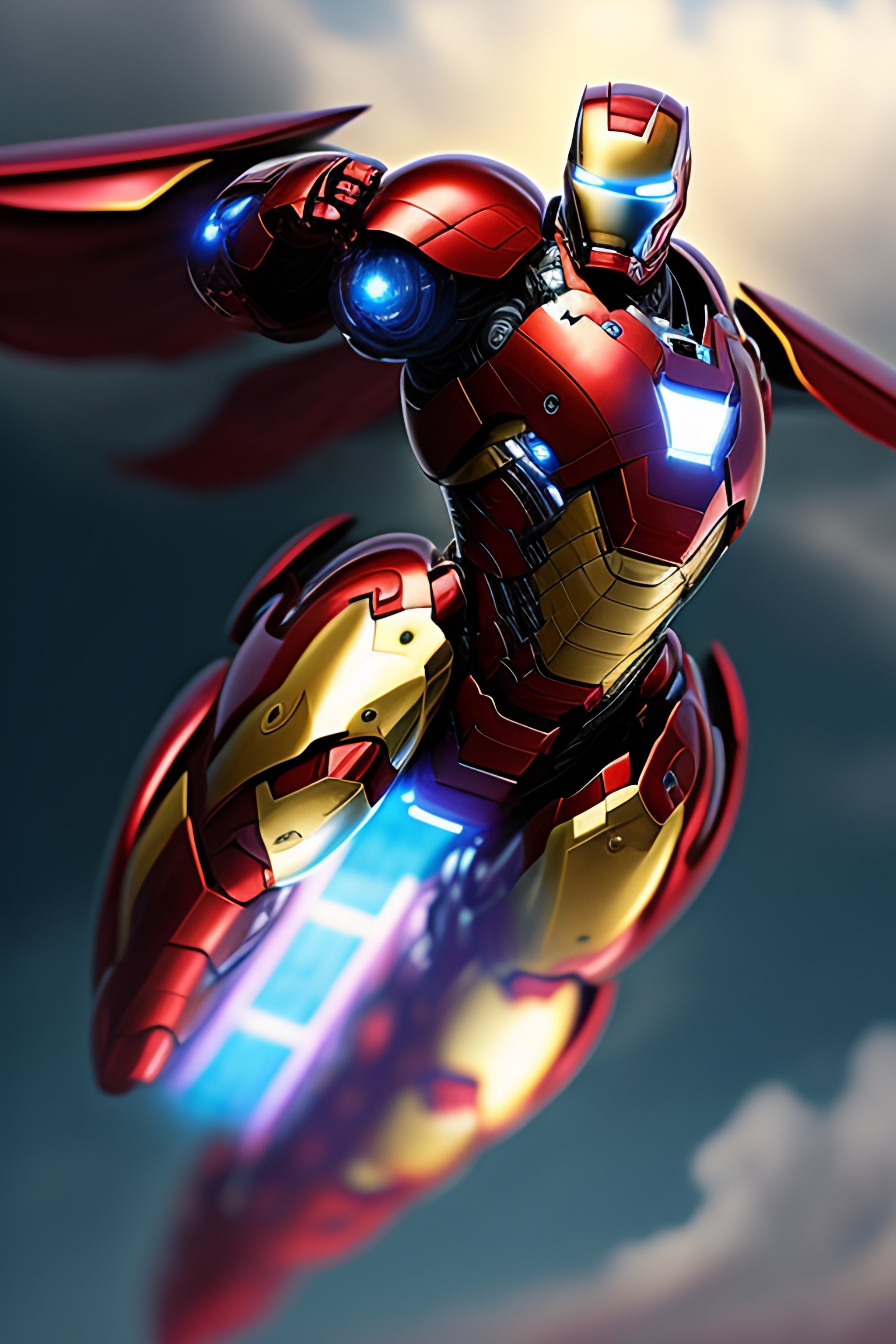 Lexica Iron man flying in the sky, fantasy art
