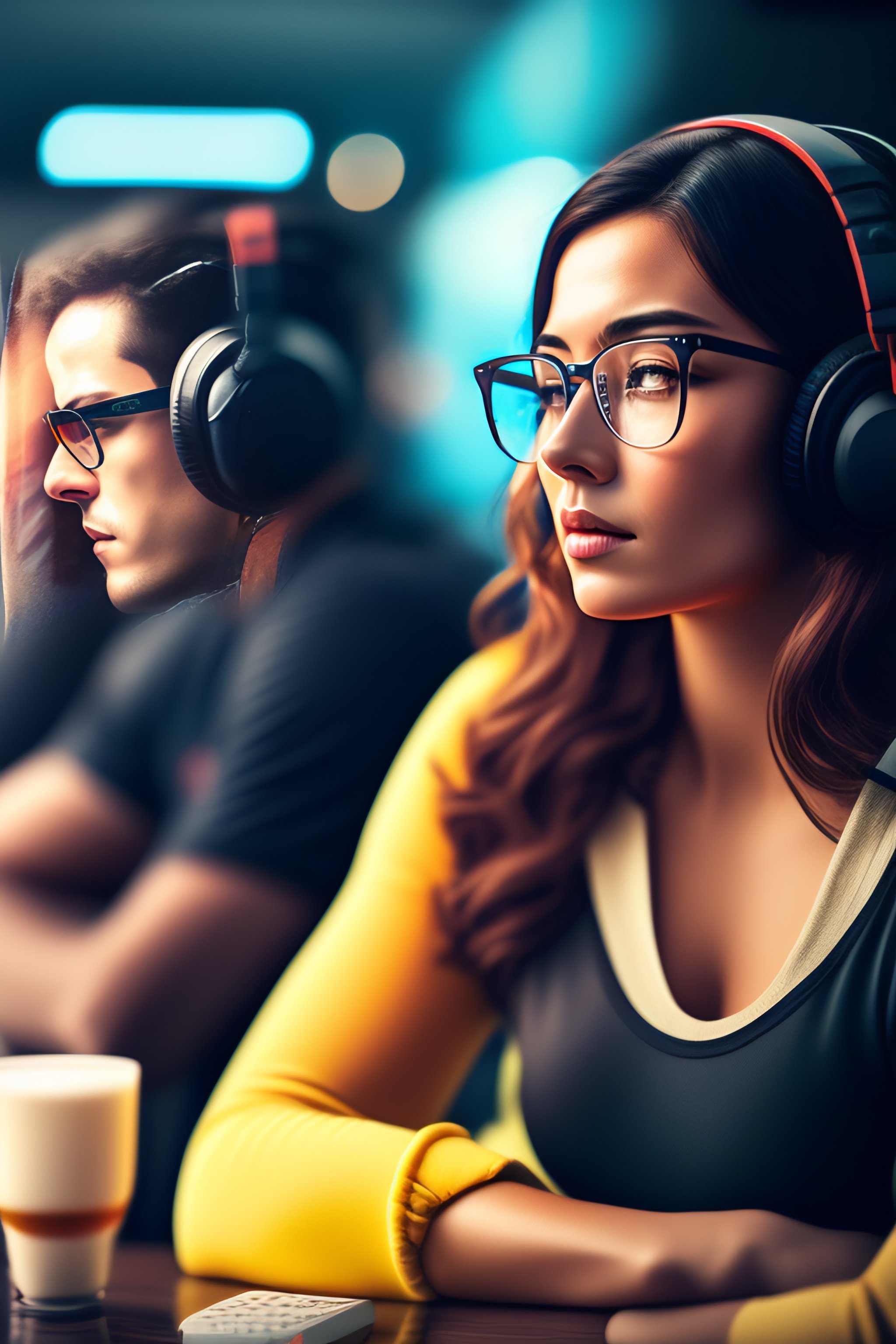 Lexica - Very tired gamer portrait reflect glasses