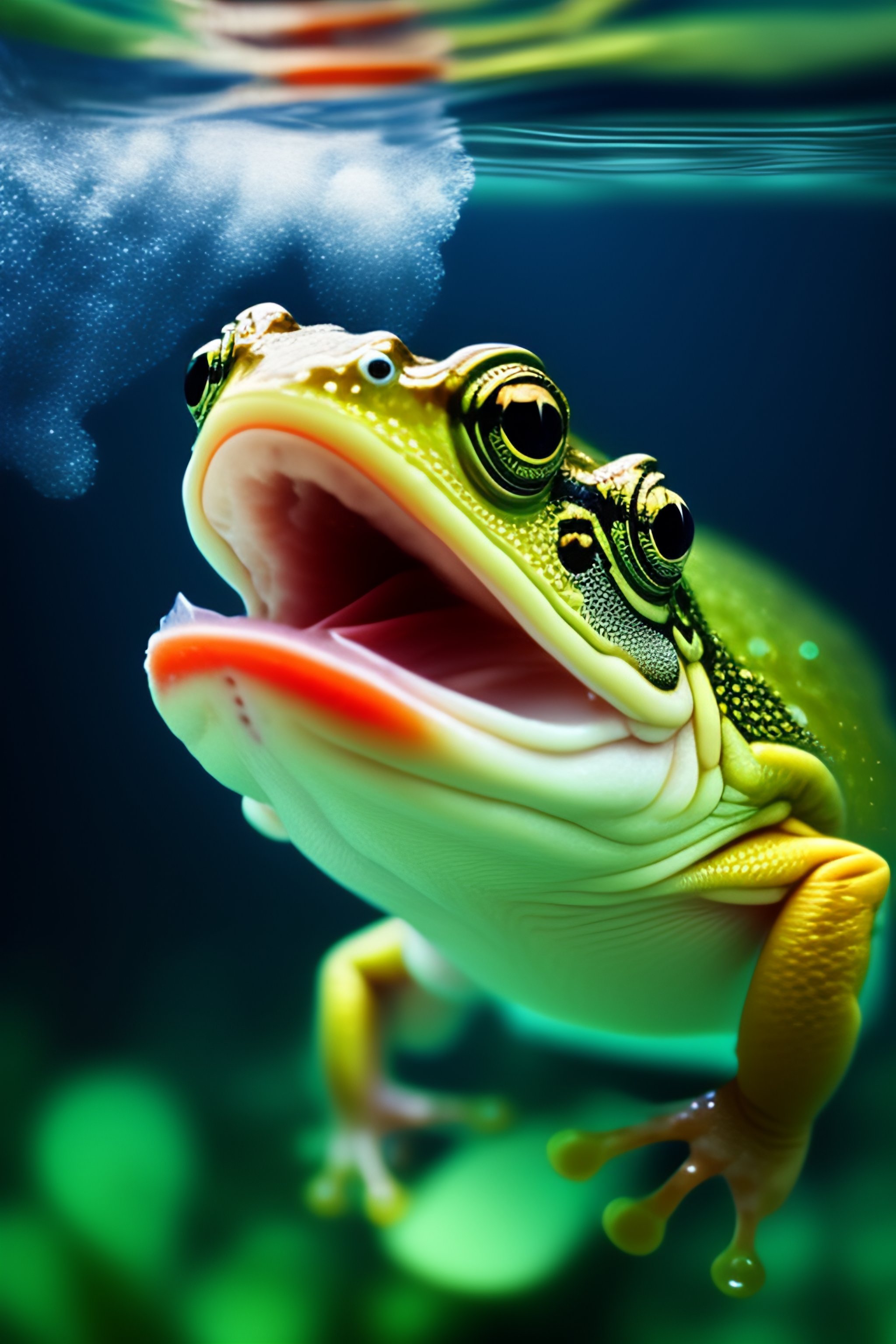 Lexica - Frog underwater eating a fish