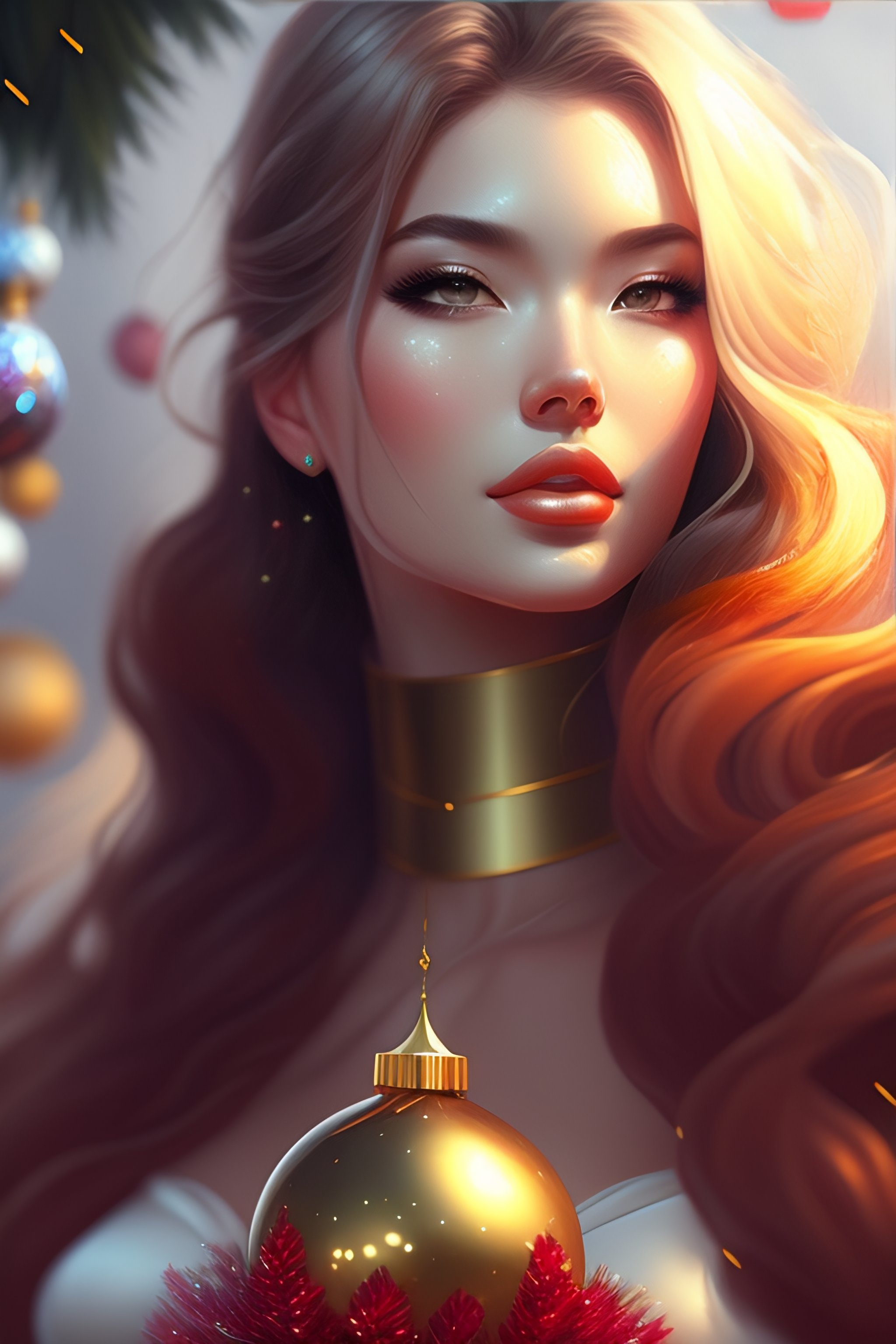 Lexica New Year greeting card for the New Year 2023! A Christmas tree decorated with shiny