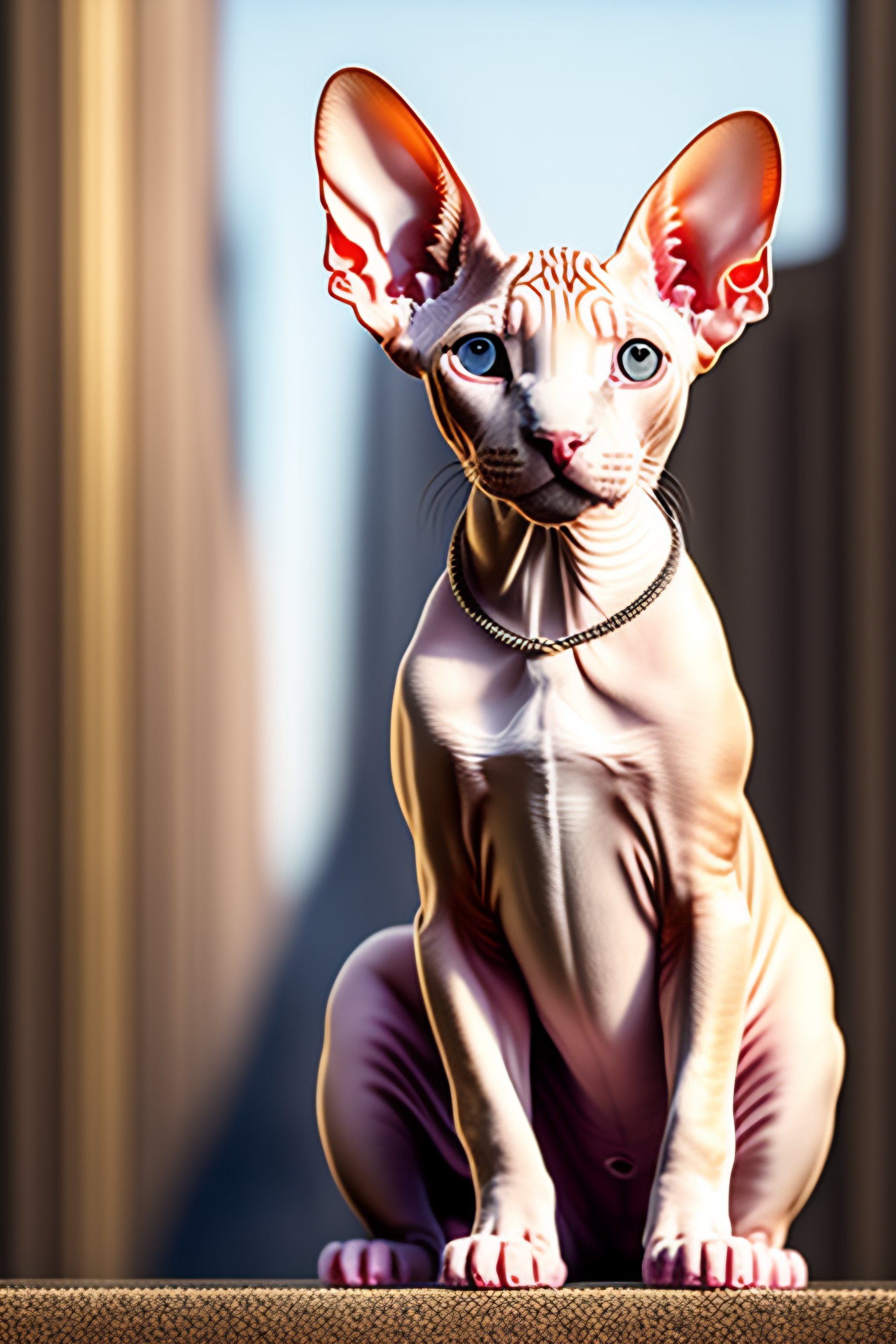 Lexica - Baby pink sphynx standing in front of munich city, munich city ...
