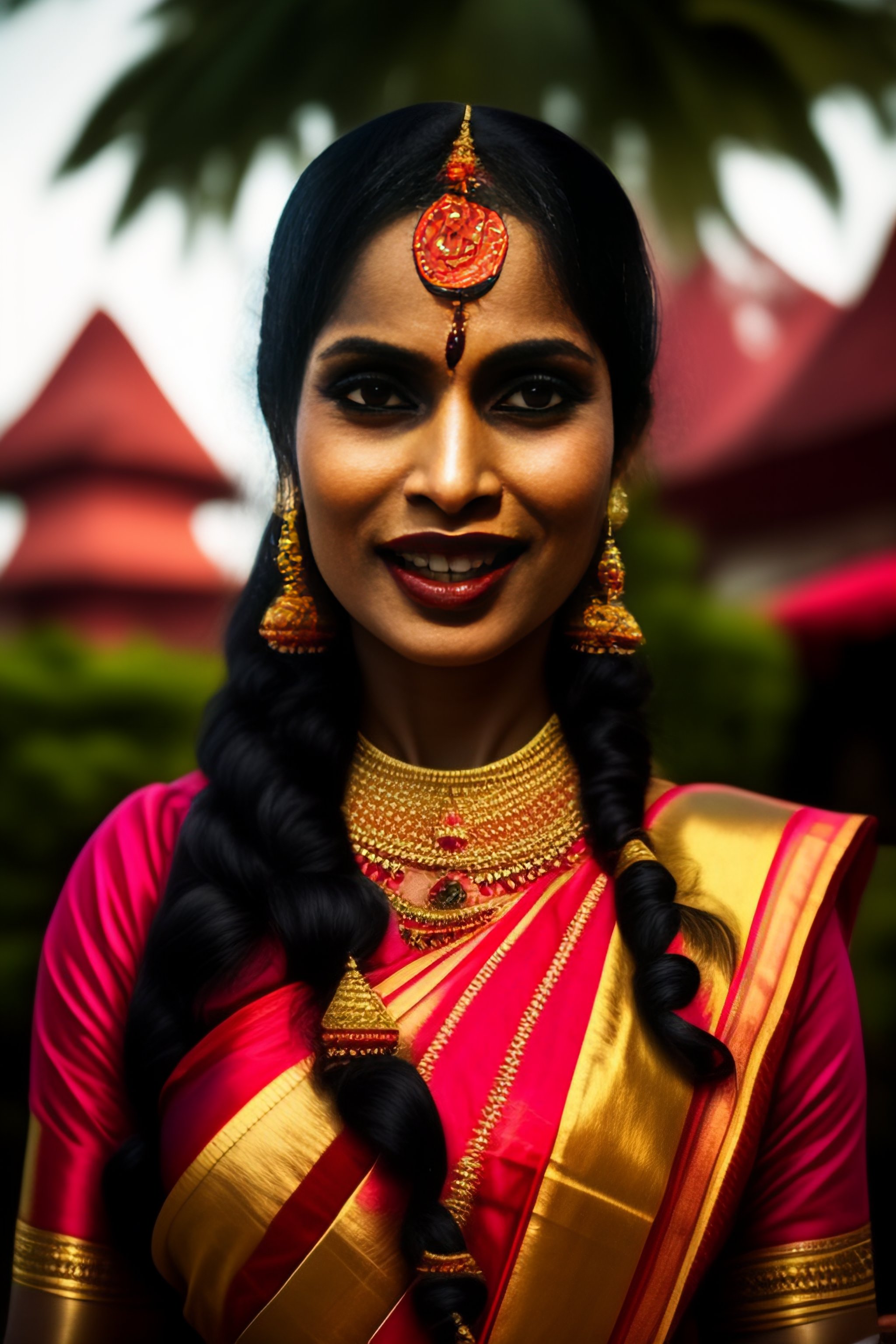 Lexica A traditional Bengali woman, evil eyes, mouth open showing