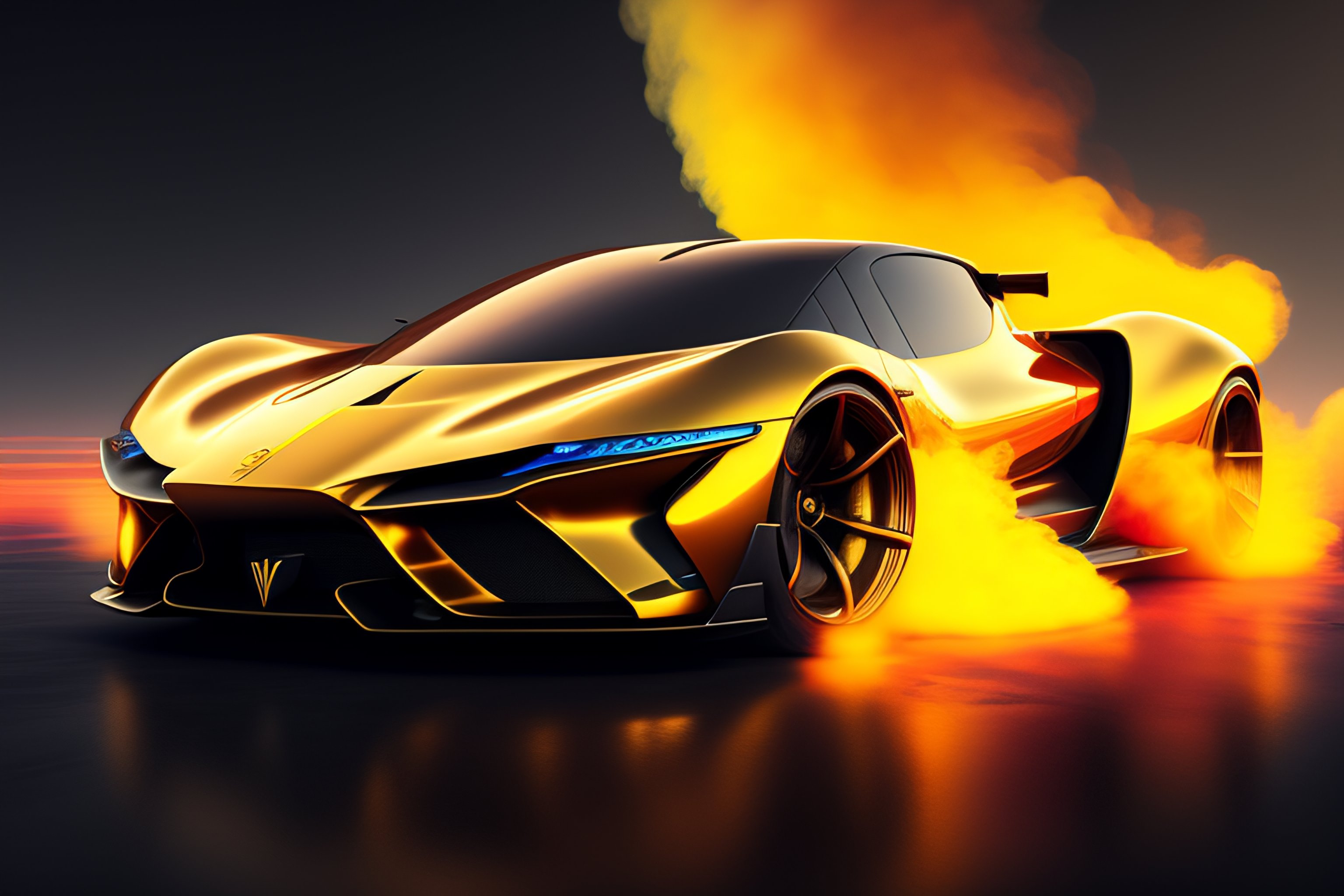Lexica - Hypercars cyberpunk, golden, swirling color smokes,flag of nepal