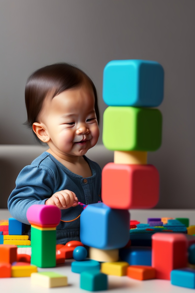 Lexica - A child playing with colorful blocks in a calm environment ...