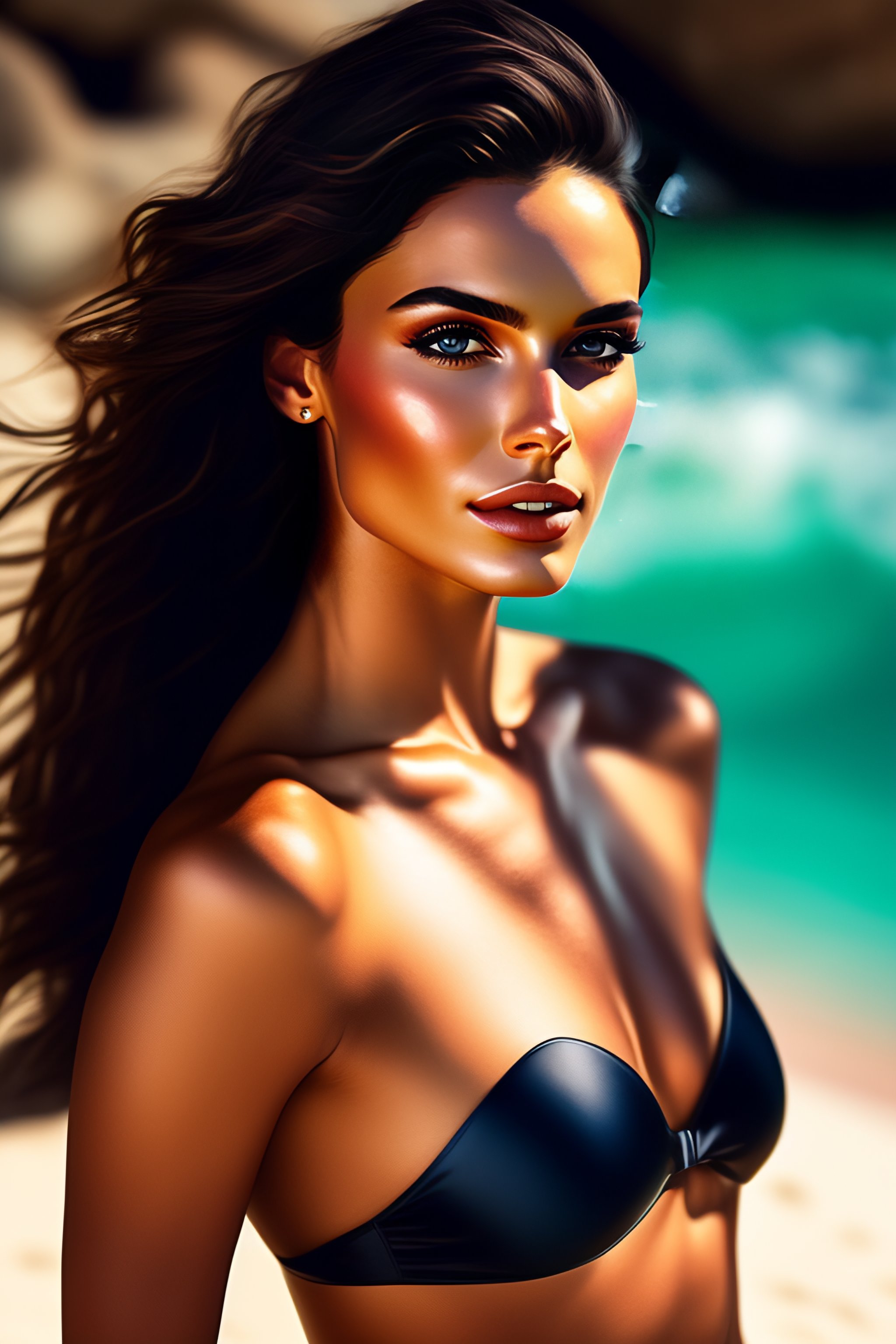 Lexica - Portrait of a brunette super model in a sexy bikini