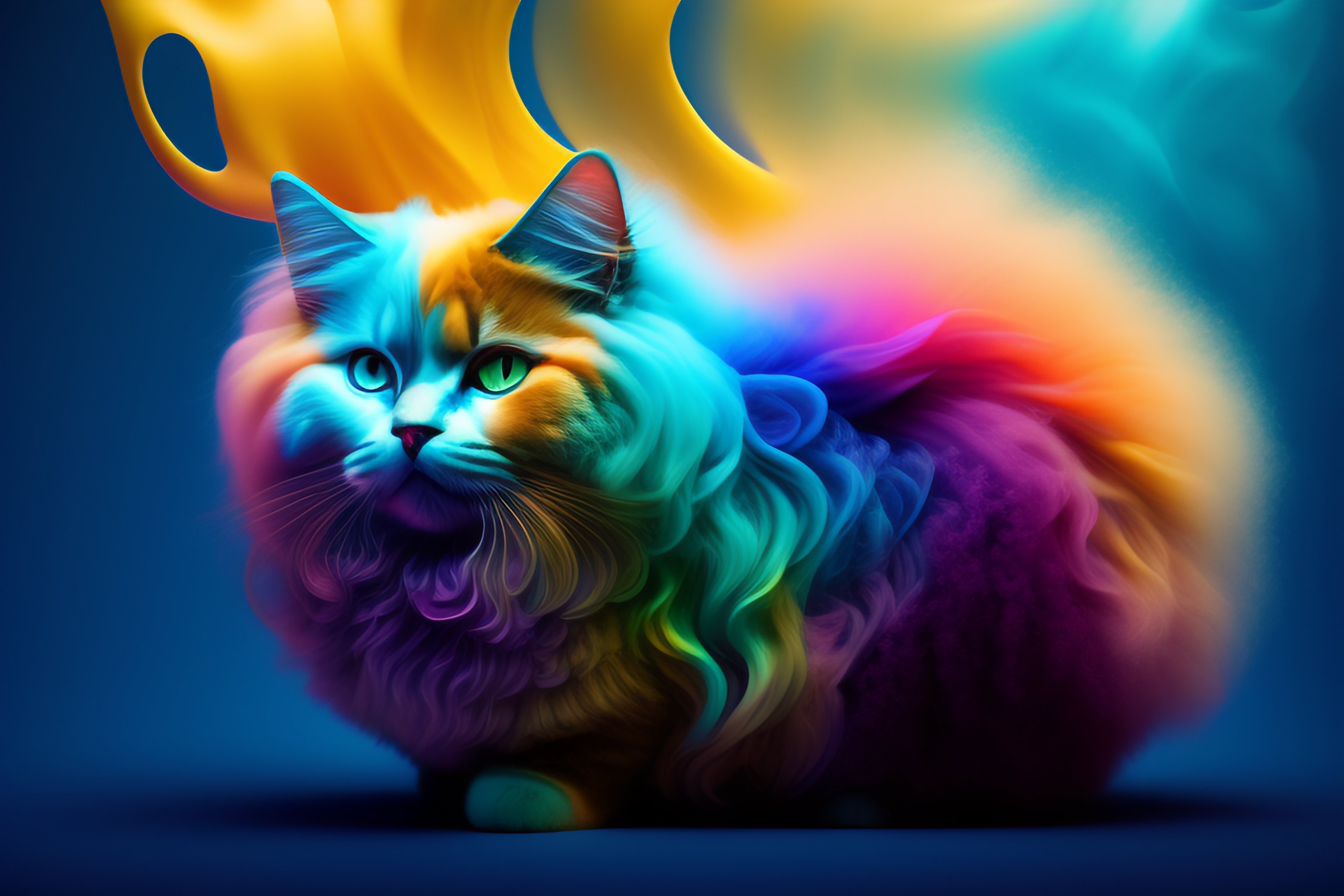 Lexica - Abstract colorful underwater ink art of a fluffy cat, Romantic ...