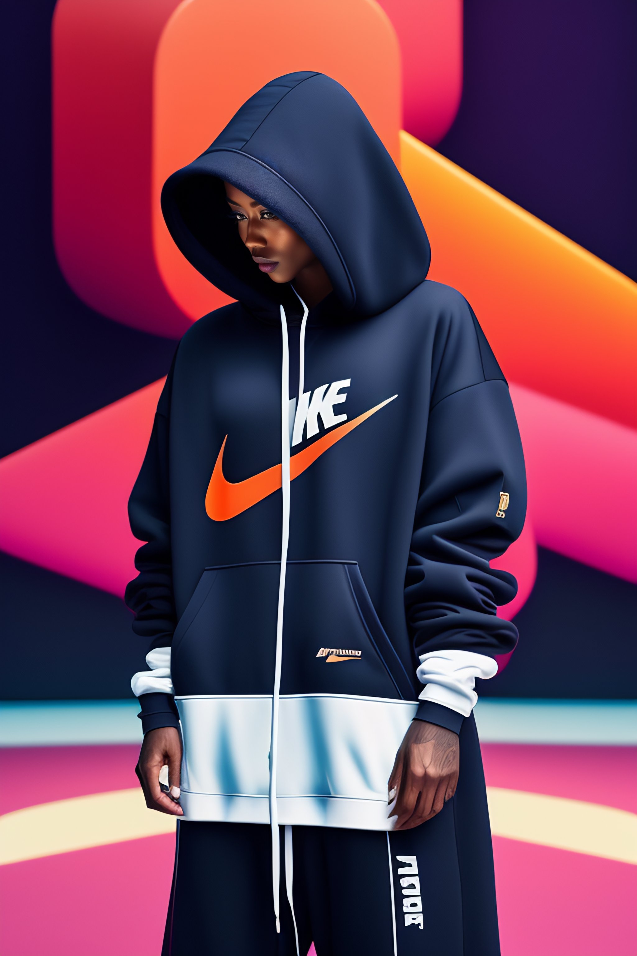 Lexica A person wearing giant oversize nike hoodie