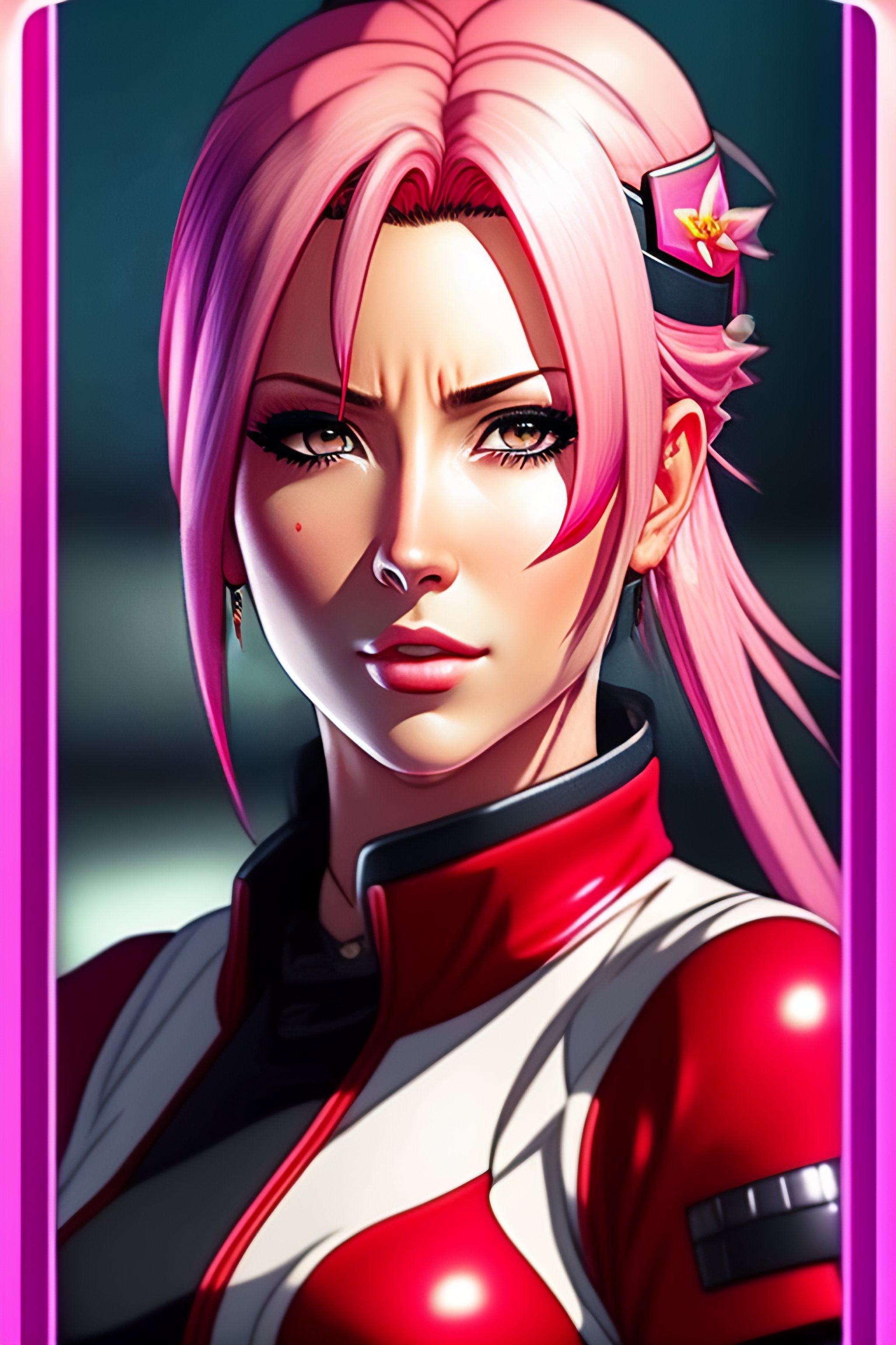 Lexica - Sakura Haruno stands in her knees and shows her tongue, looking in  camera, wide hips, hot, tongue out