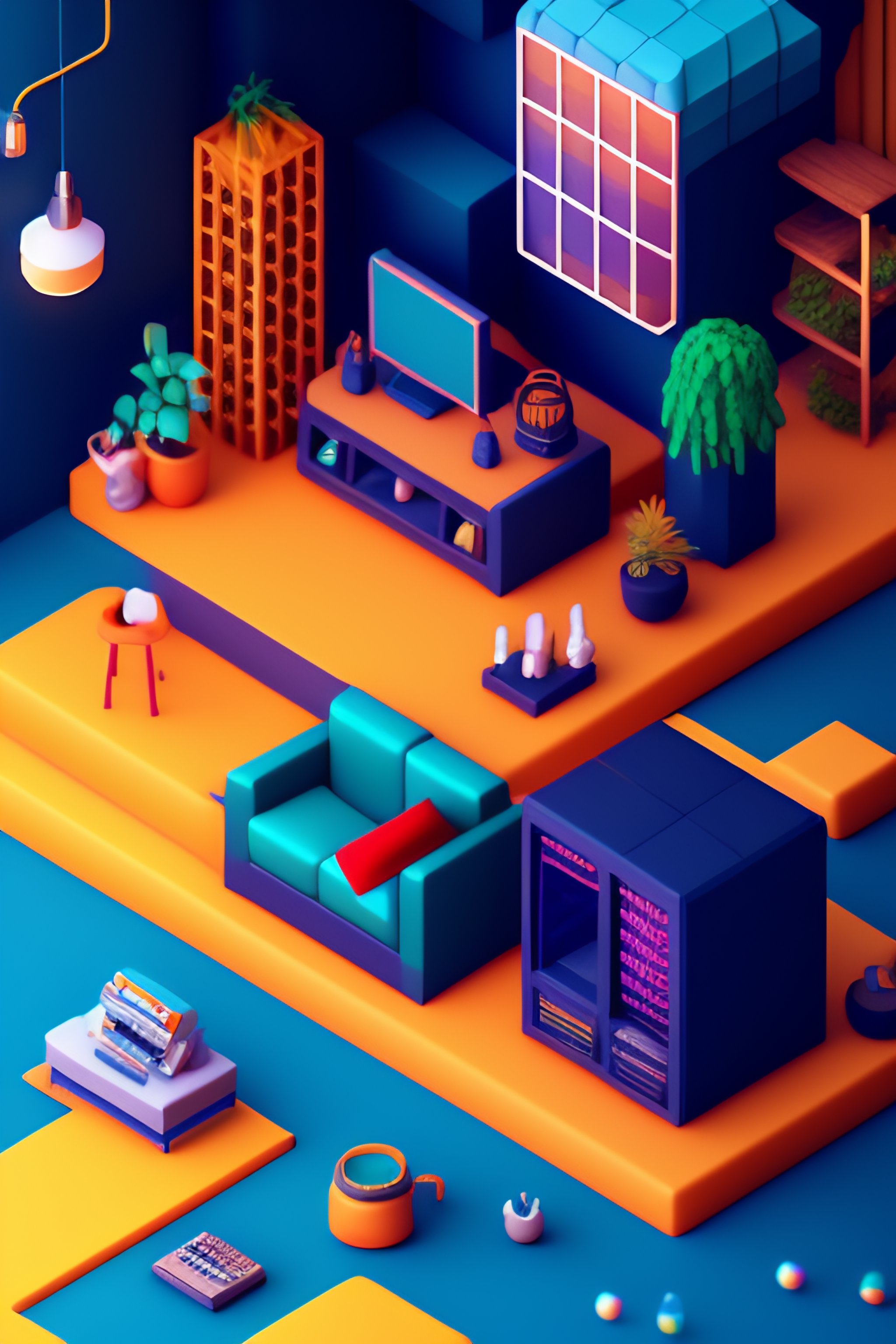 Lexica - Detailed Isometric Living Room, Pixel Art, Unreal Engine Voxel 