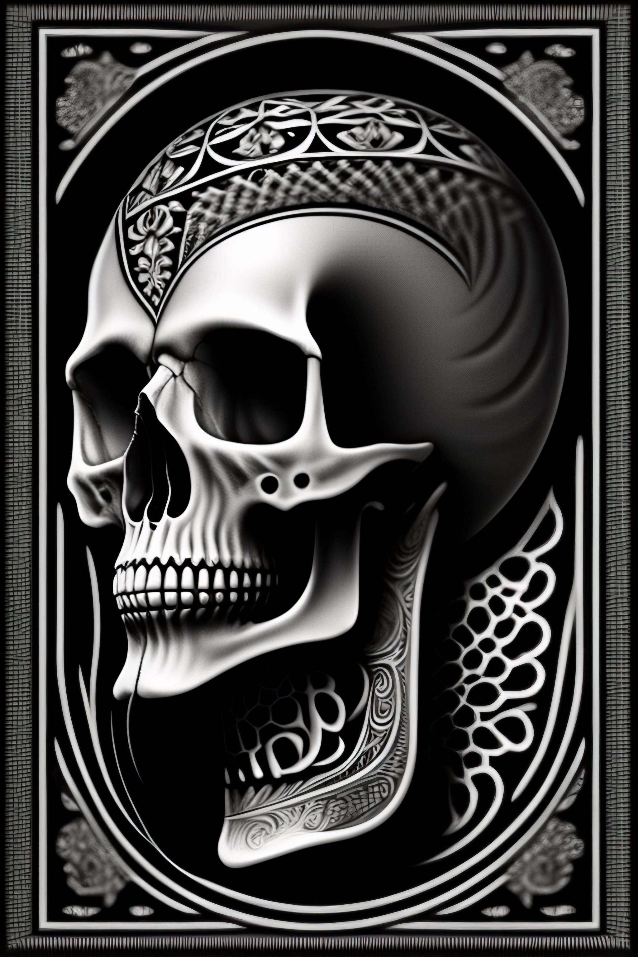 Lexica - Skull, black and white, in the style of alex grey, Hans Ruedi Giger