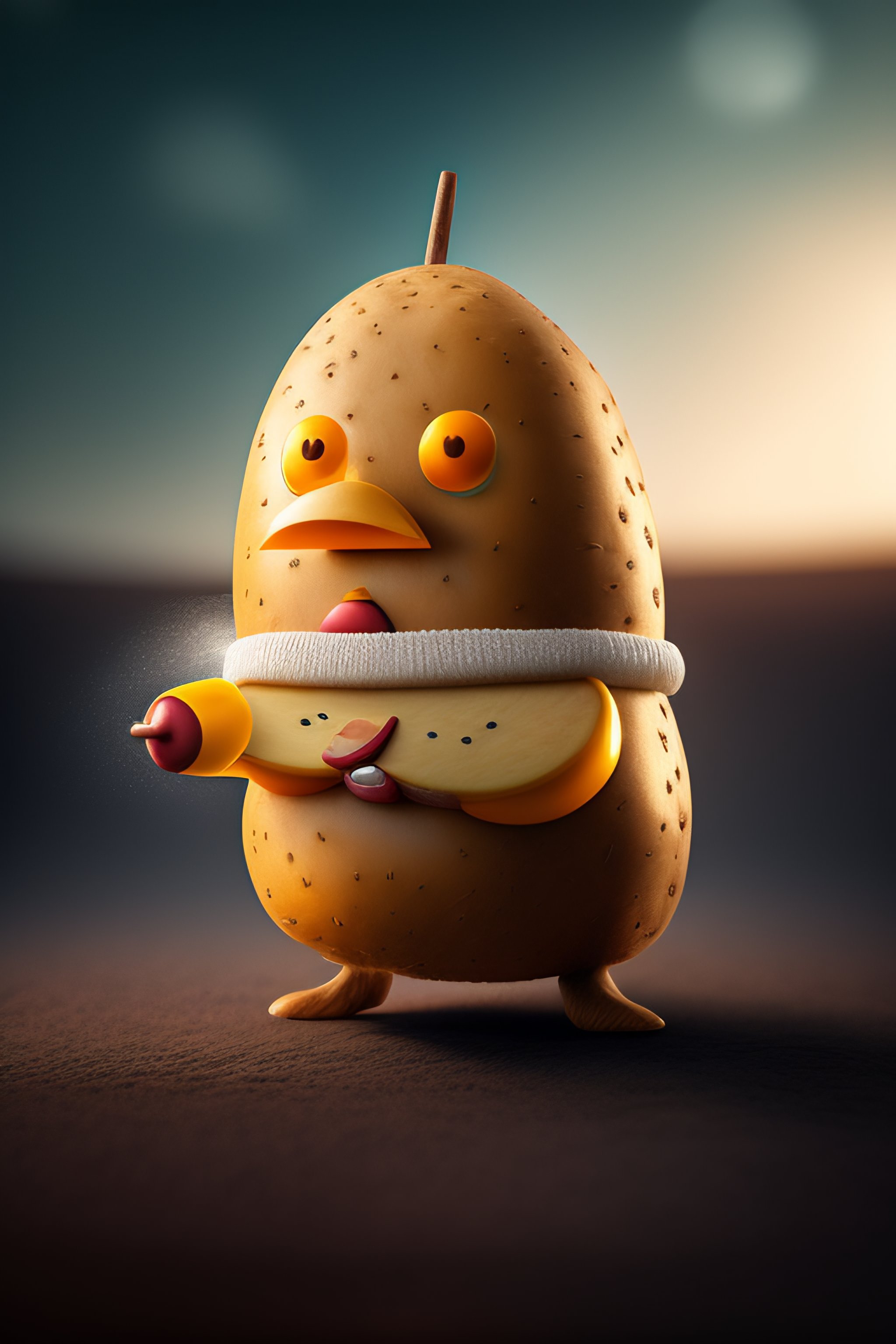 Lexica - Angry potato with face and arms shooting guns front