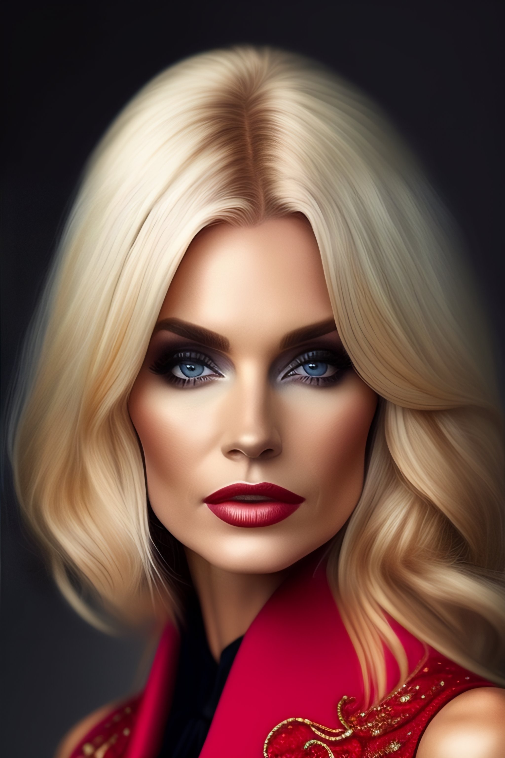 Lexica - A realistic woman in her 40s, blond hair with micro bangs ...