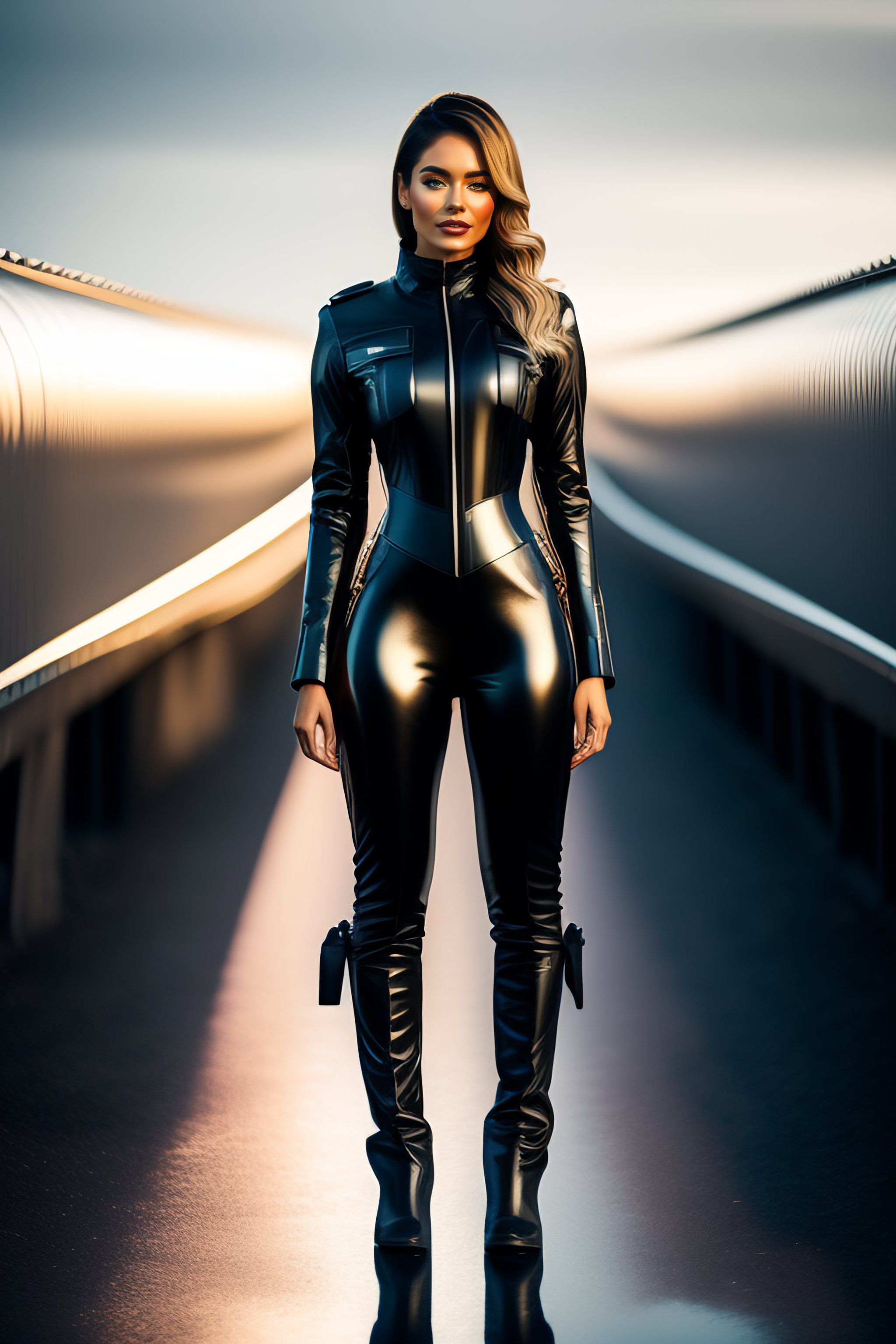 Lexica - Girl in shiny leather suit and boots