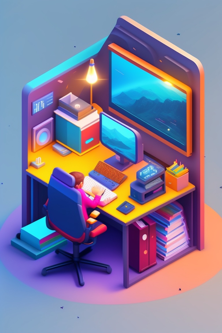 Lexica - Isometric render of boy at cozy gaming control room in bedroom ...