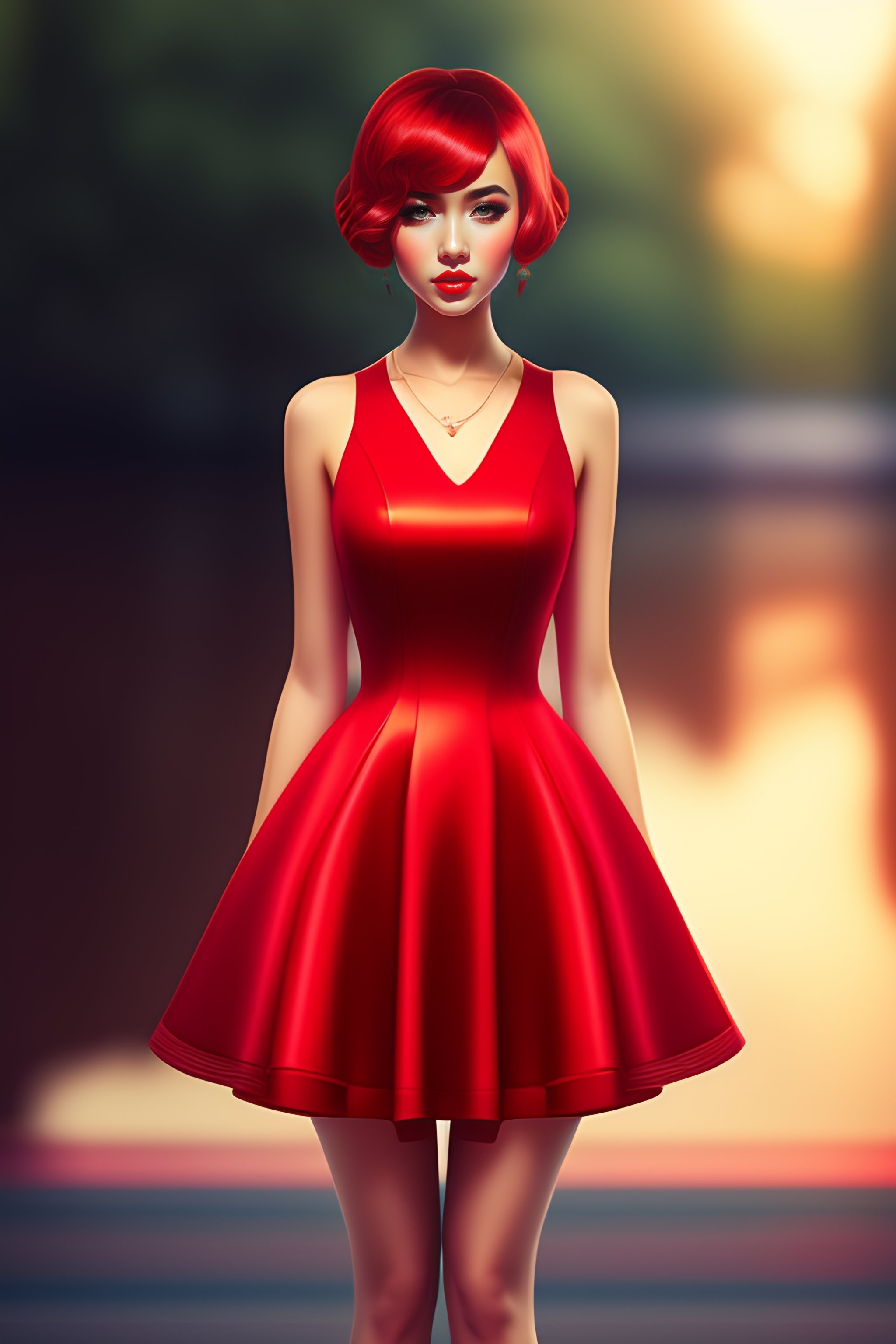 Short Hair Red Dress