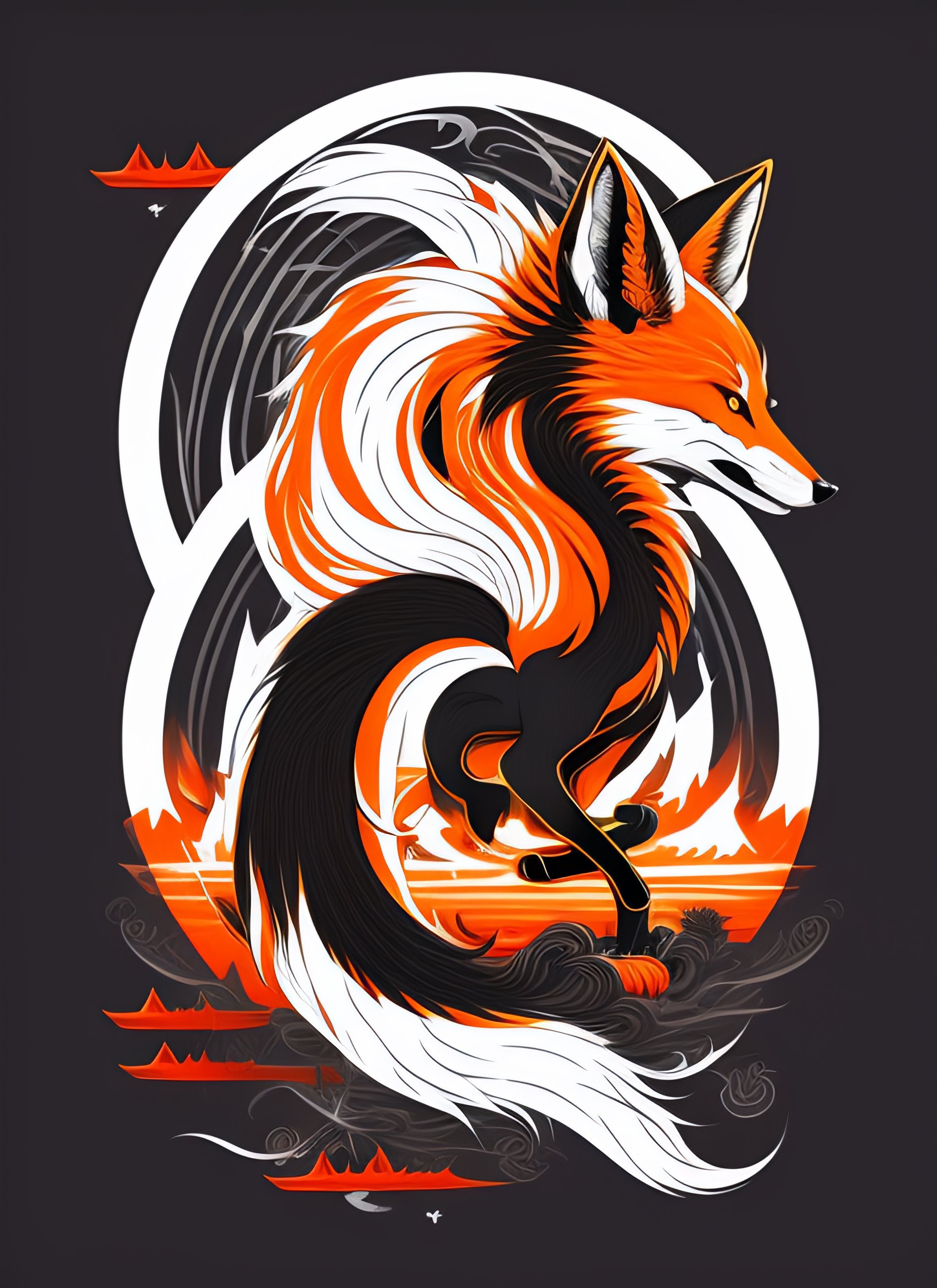 Lexica - 9 tailed fox, aggressive looking, wild, brutal, centered ...