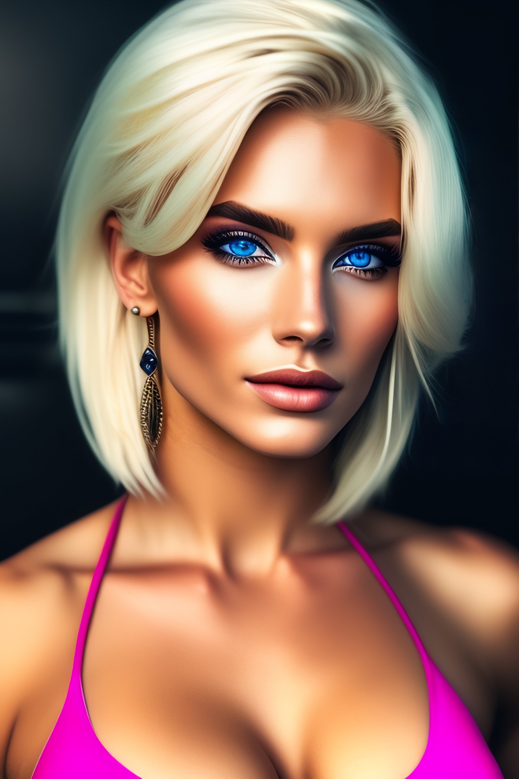 Lexica Year Old Female Platinum Blonde Hair Blue Eyes Broad Shoulders Hyper Realistic