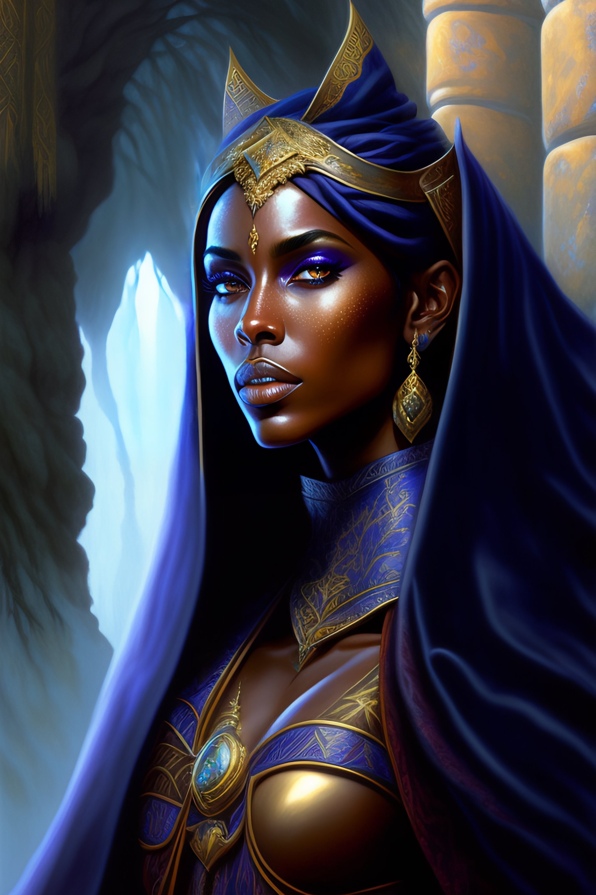 Lexica - Painting, beautiful female dark elf wearing magic robes ...