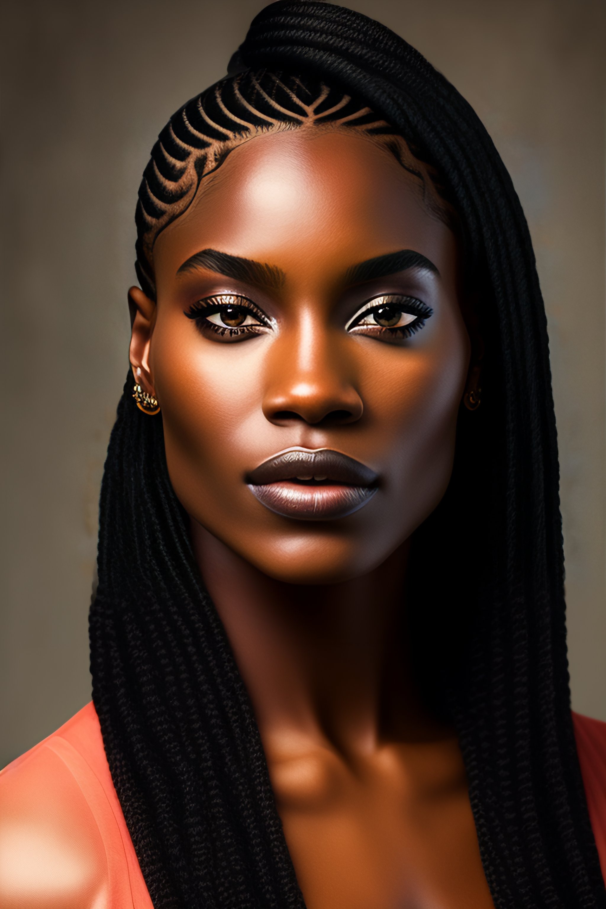 Lexica Portrait Of A Beautiful Dark Skin Woman With Braids Close Up 0056