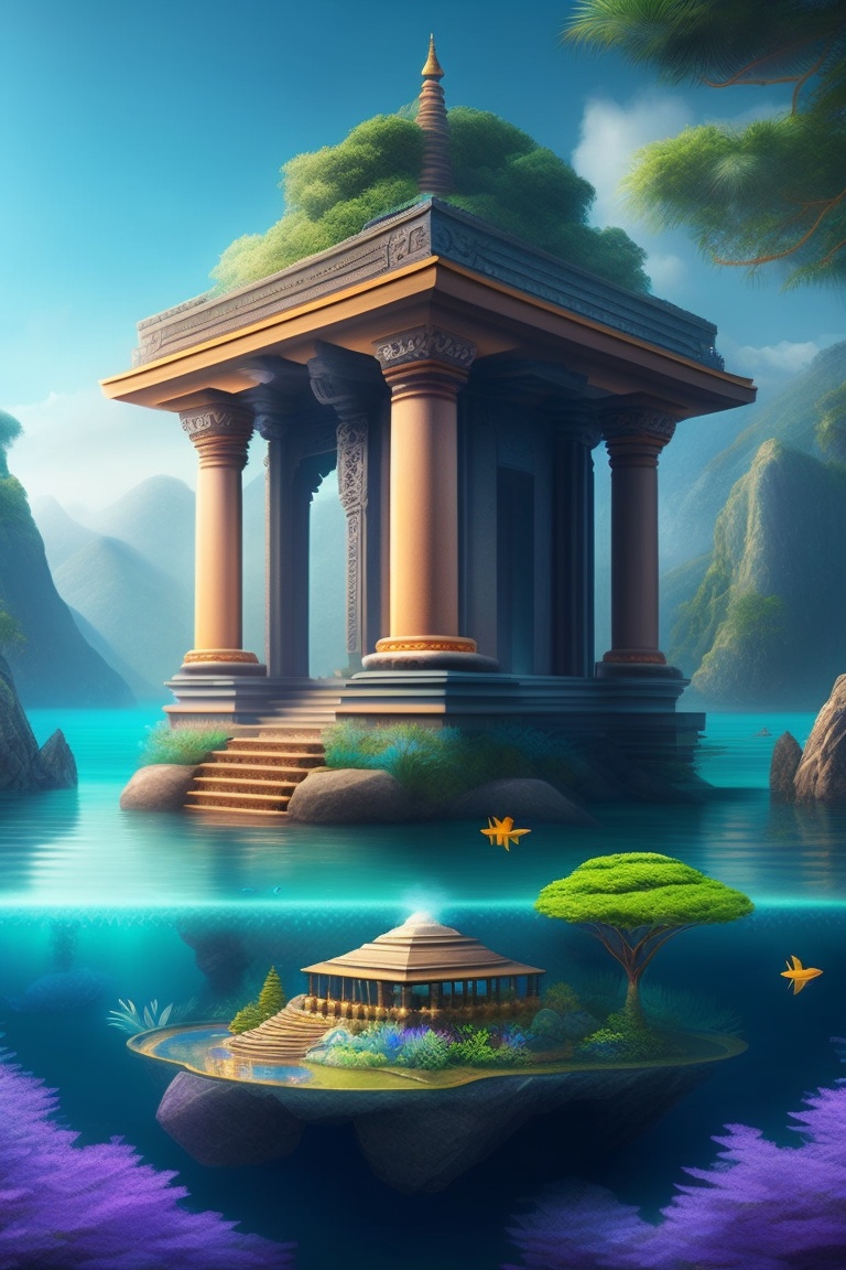 Lexica - A lost city under the water, ancient temple surrounded by sea ...