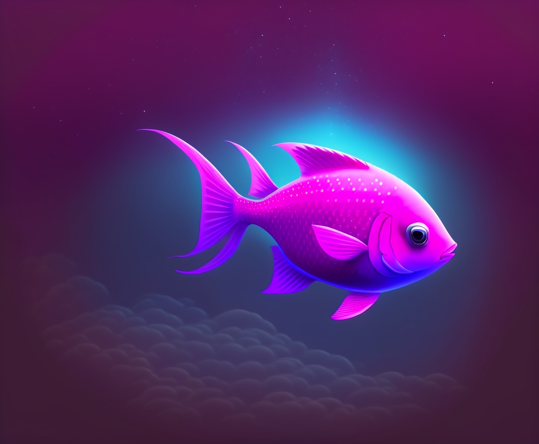 Lexica - Glowing bright pink pretty fish swimming in the dark sea