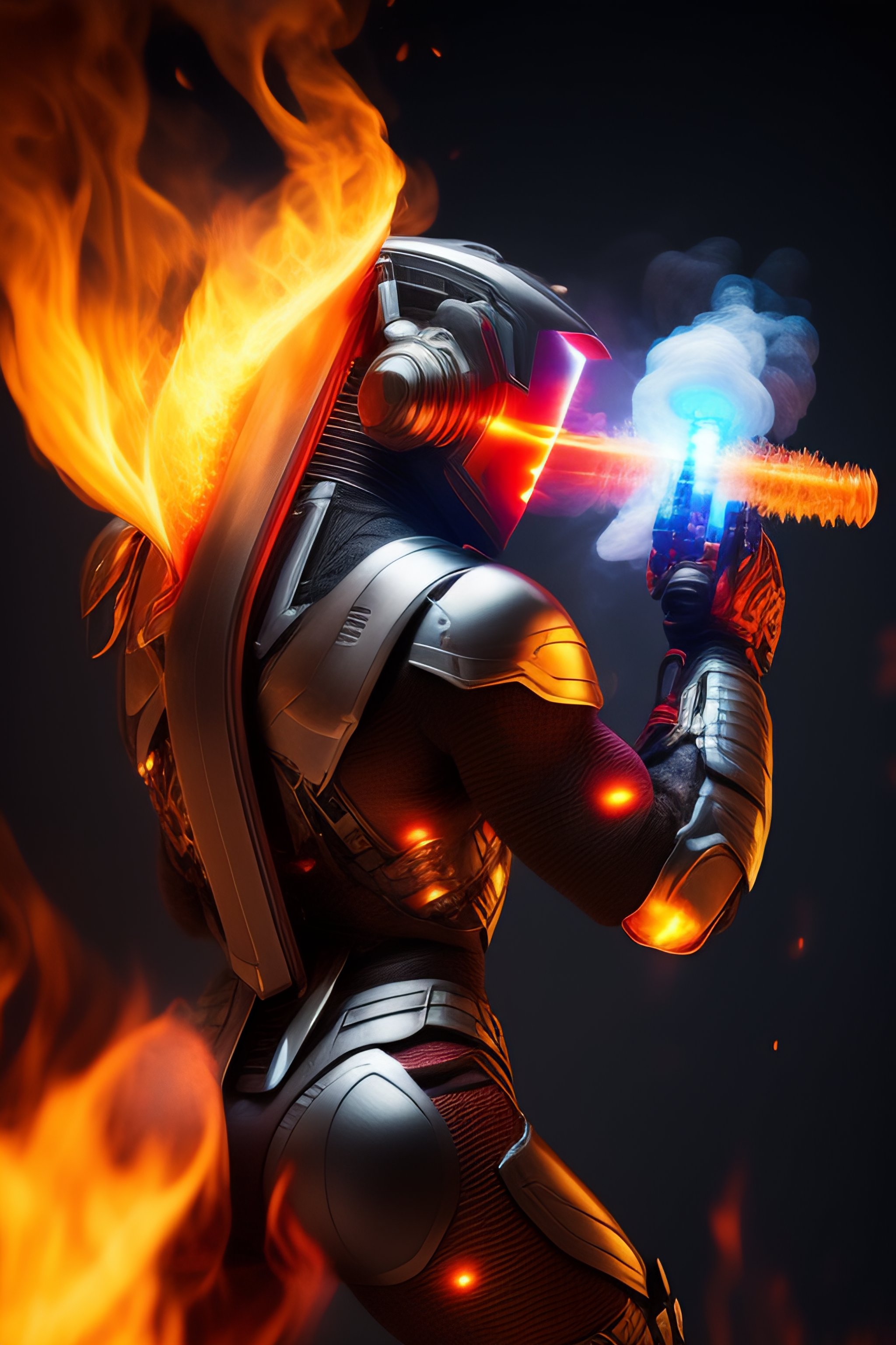Lexica - Cyborg playing fire guitar