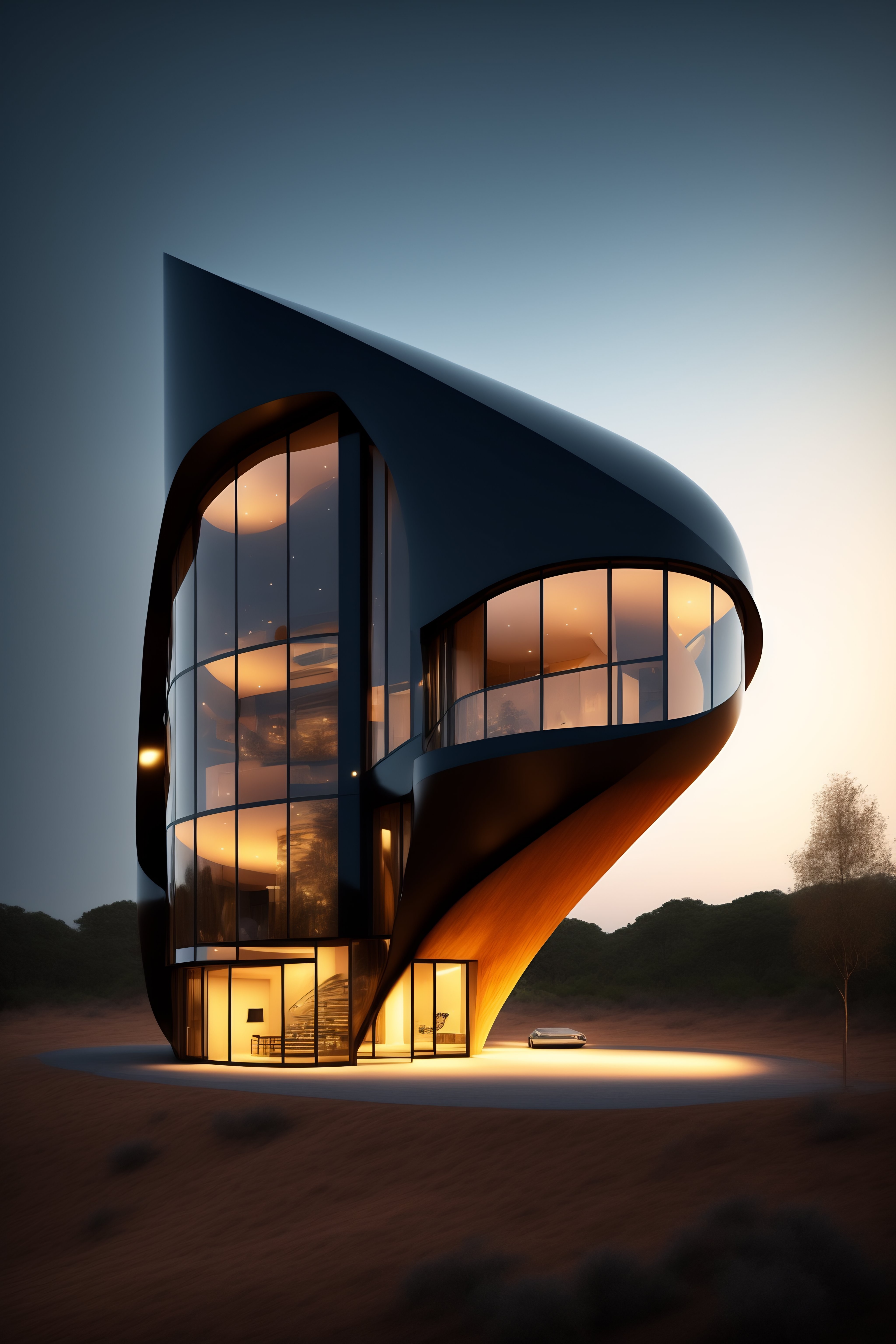 Lexica - A multi-storey house of the future shaped like a crescent