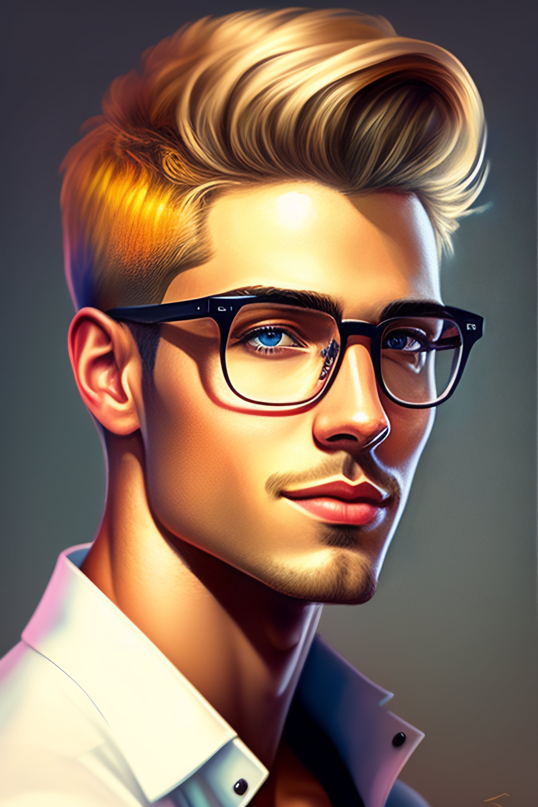 Lexica - Portrait of a blonde, male, short hair samuray, with glasses ...