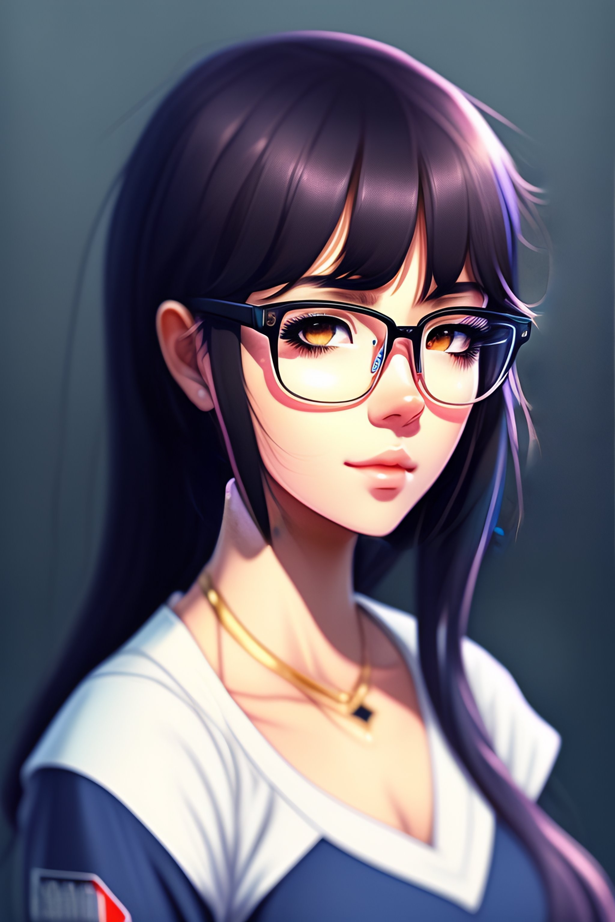 Lexica - 1girl, blue rimmed glasses, blunt bangs, portrait, anime