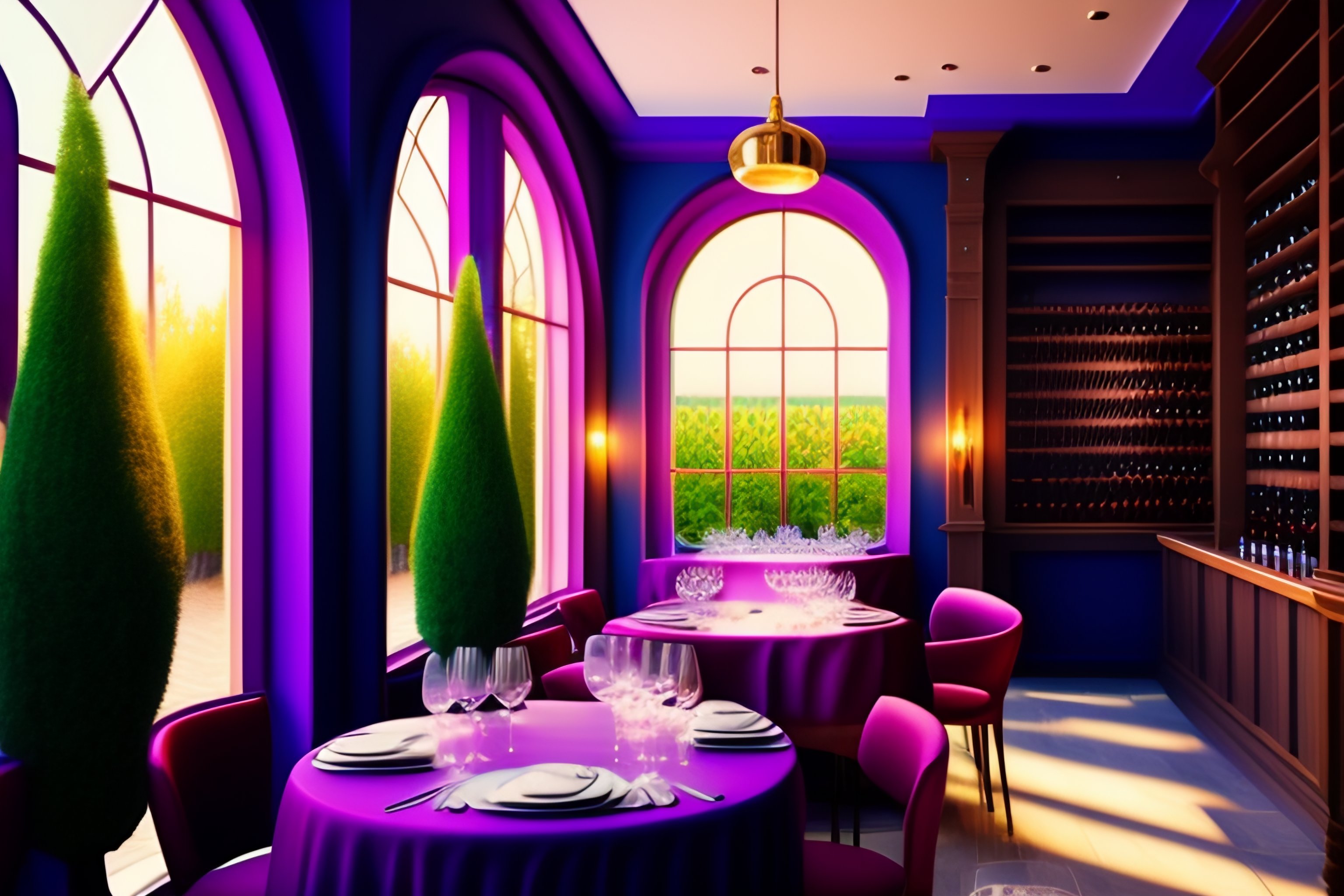 Lexica Restaurant design5, wine room, grape wine pot plants