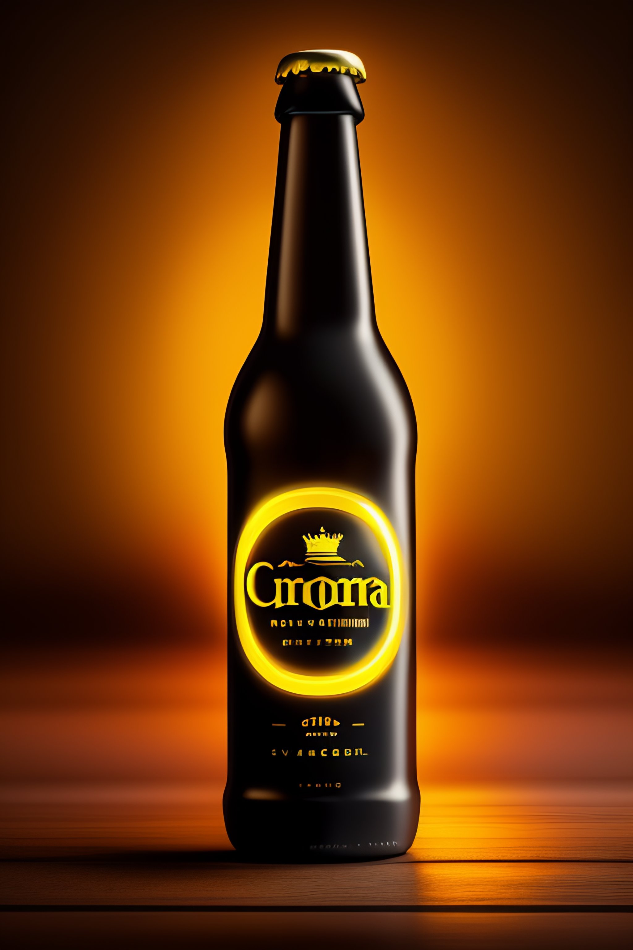 Lexica - Corona beer bottle in neon yellow, wide light, 4k, hd