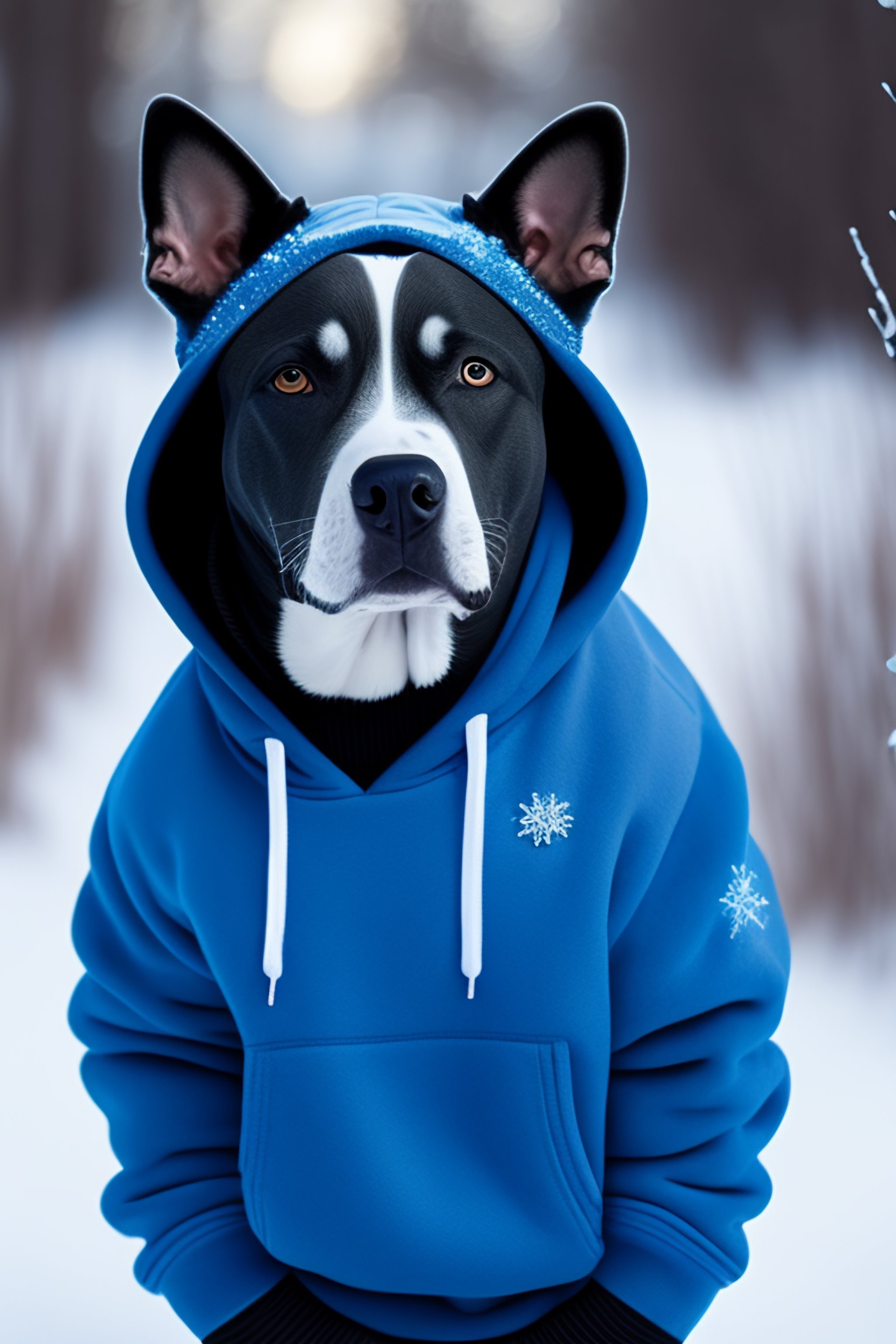 Lexica - All gray staffy with blue eyes wearing blue sequin hoodie ...