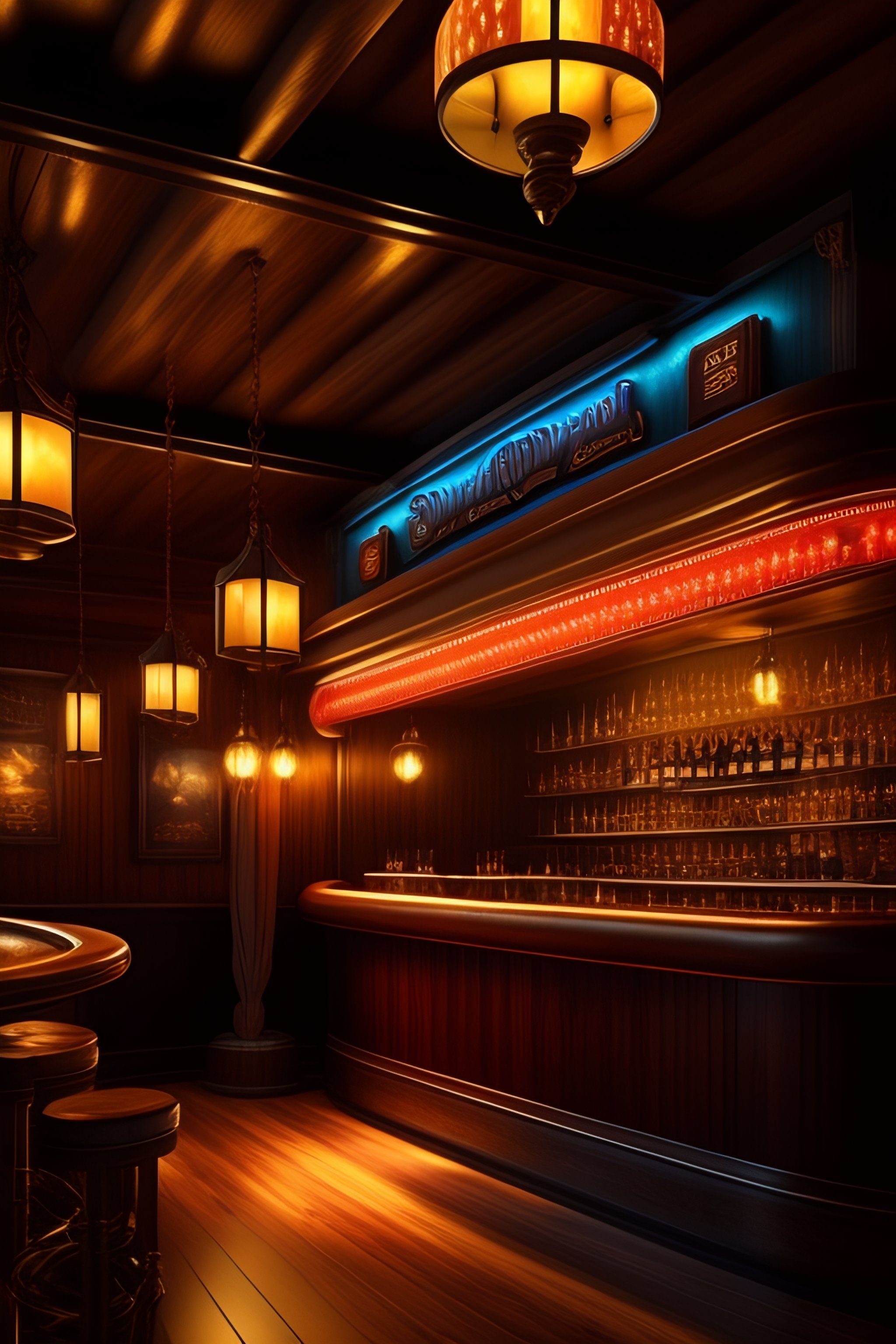 Lexica Smokey bar, saloon, concept art, chandelier, honky tonk piano
