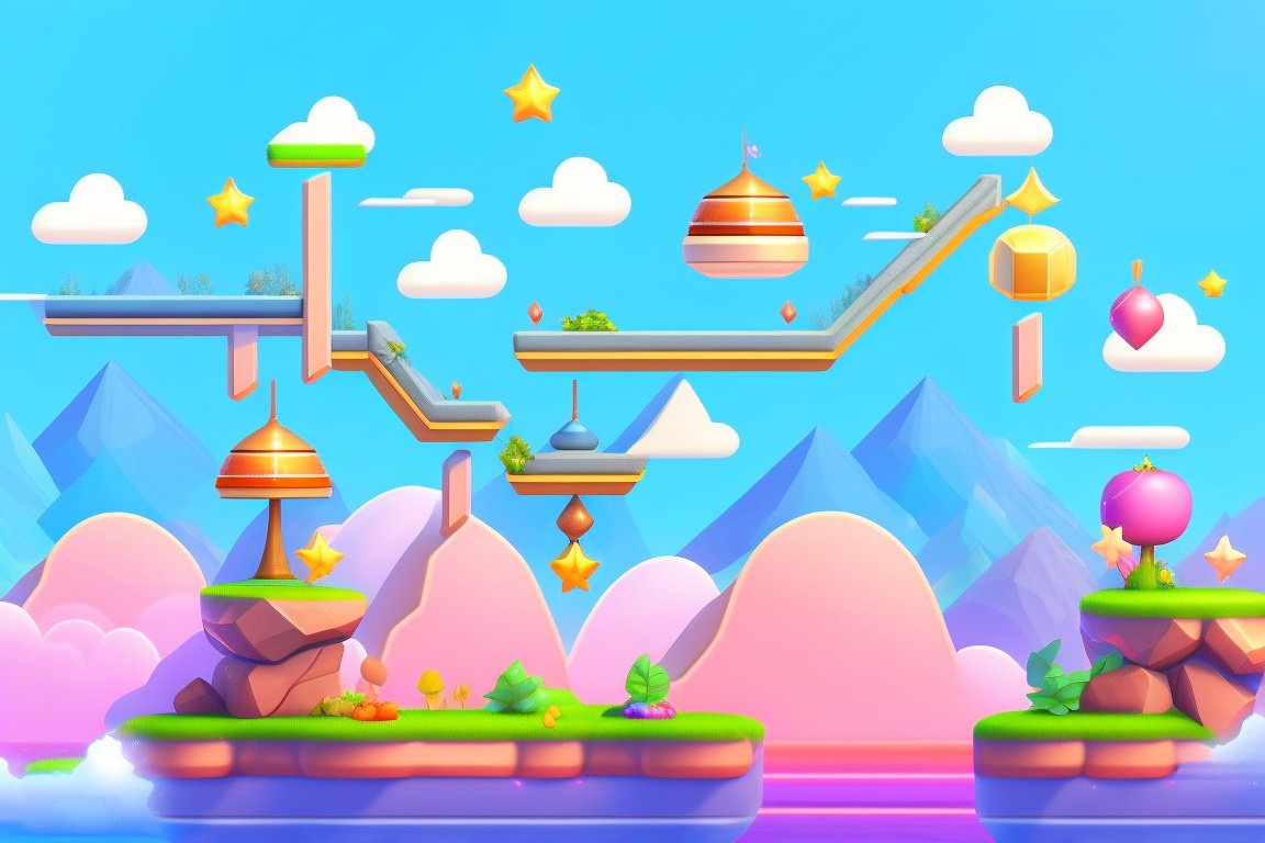 Lexica - 2D illustration, Kirby Star Allies, daylight, map, game areas ...