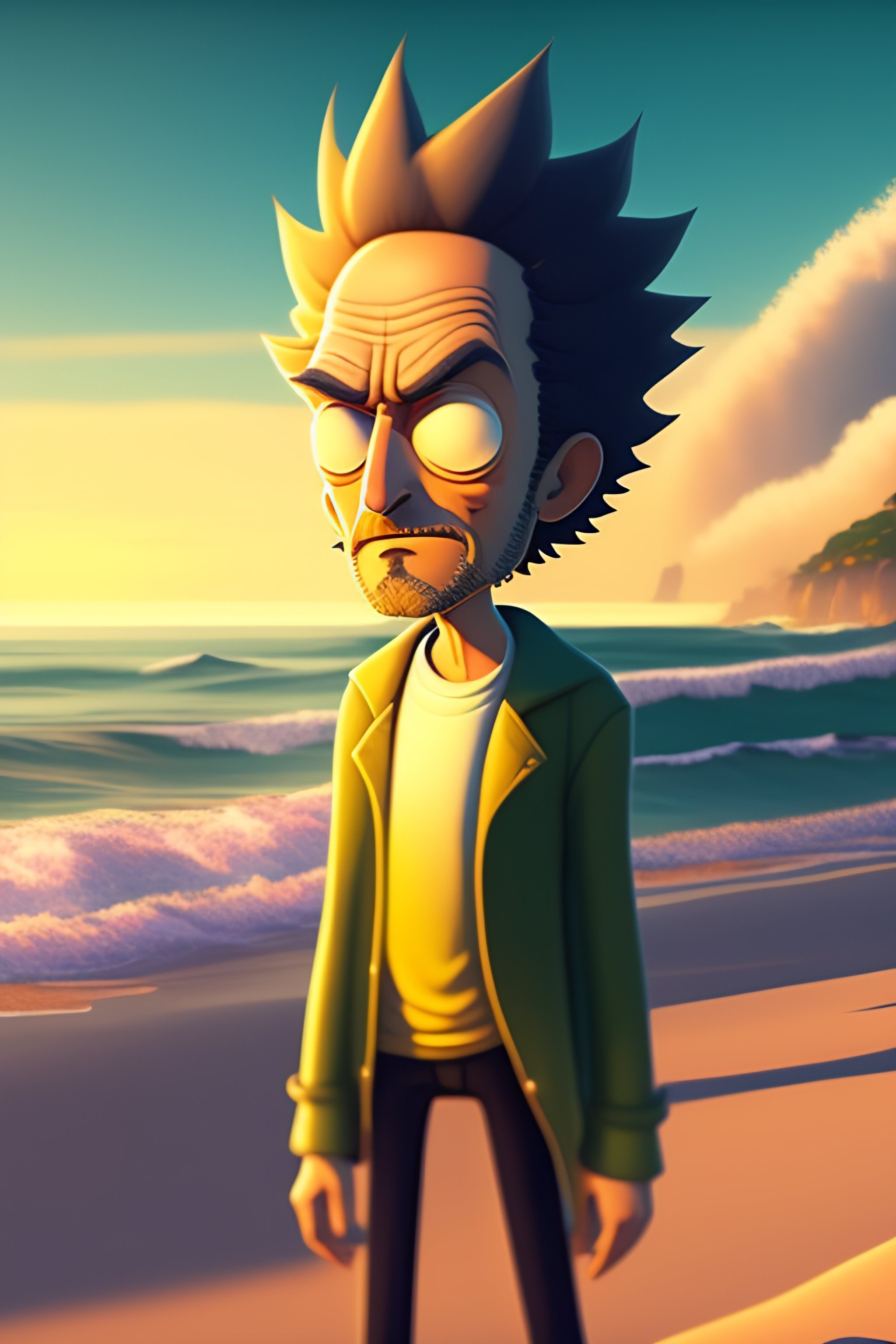 Lexica - Rick from Rick and morty in the beach