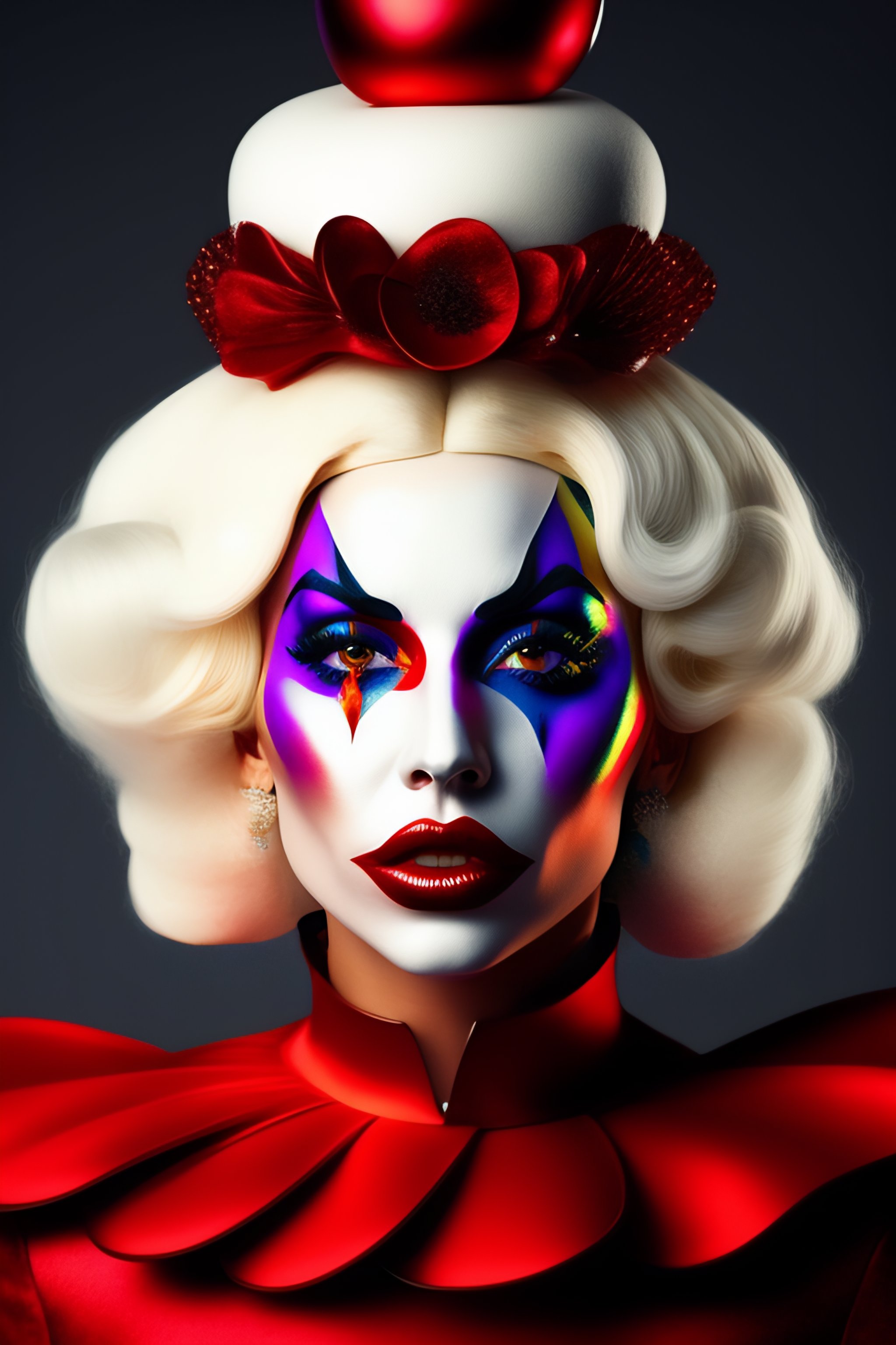 Lexica - Lady Gaga as a clown, white paint, red eyes