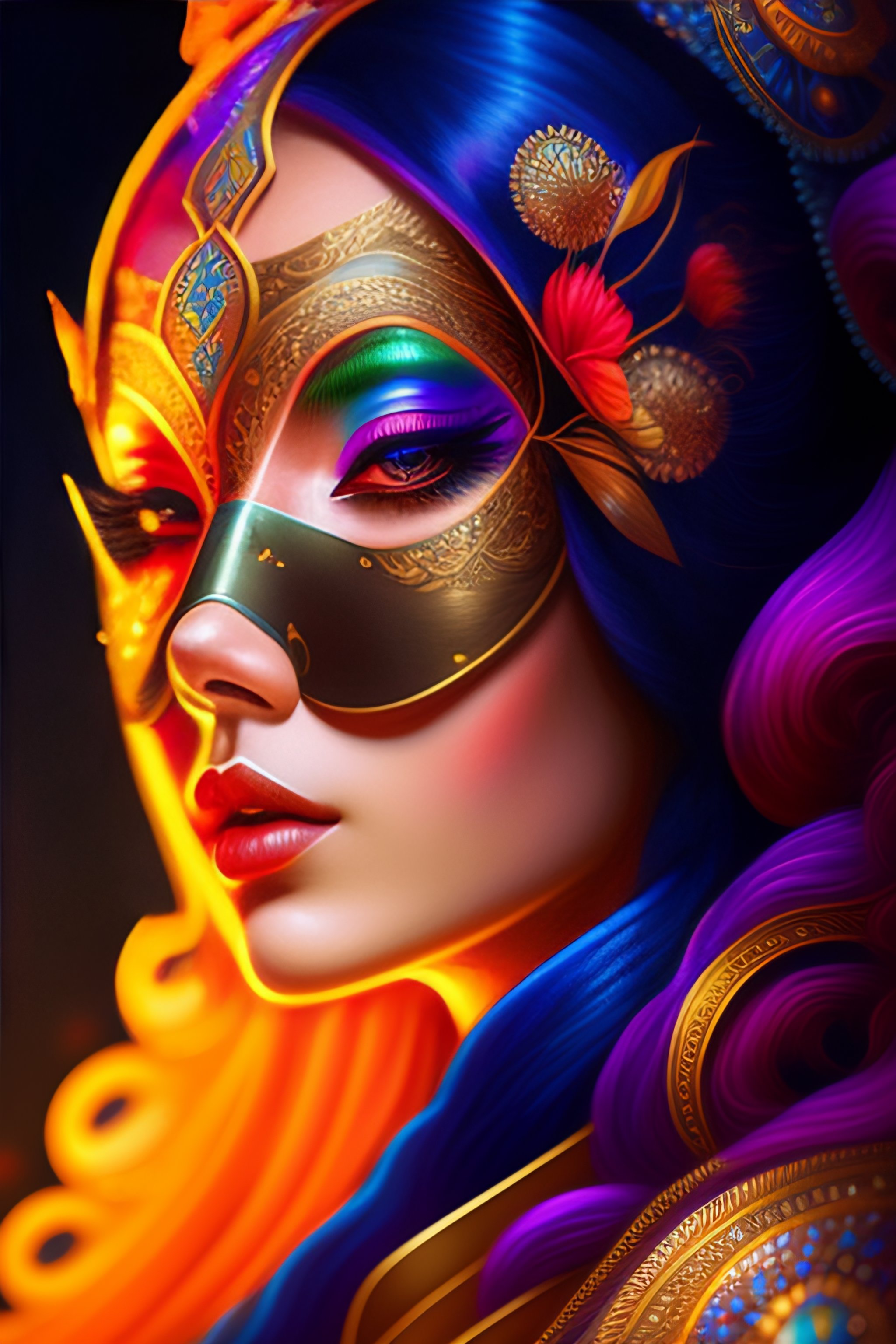 Lexica - Centered detailed portrait of a masked woman wearing a ...