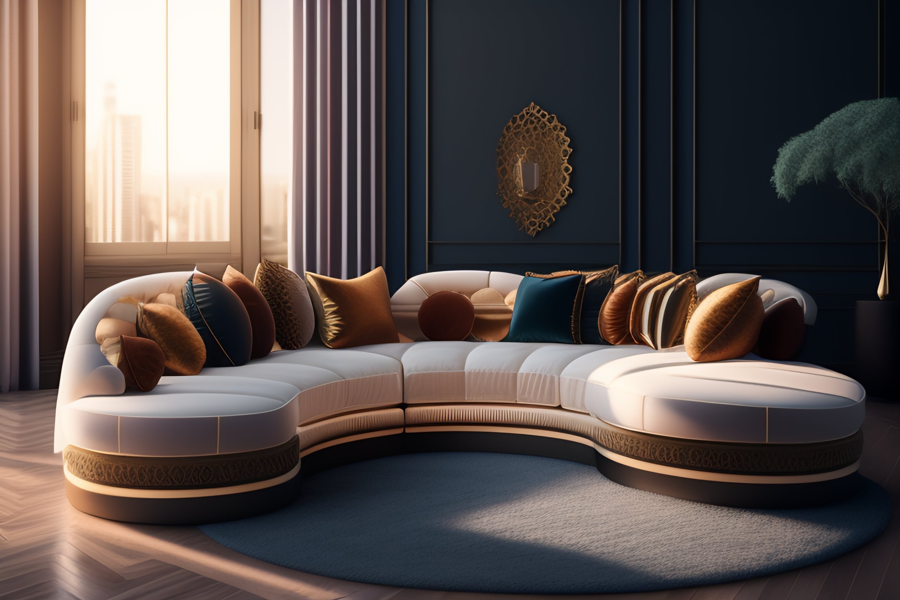 Lexica - Modern curved sofa tuffed with 2 pillows , perfect composition ...