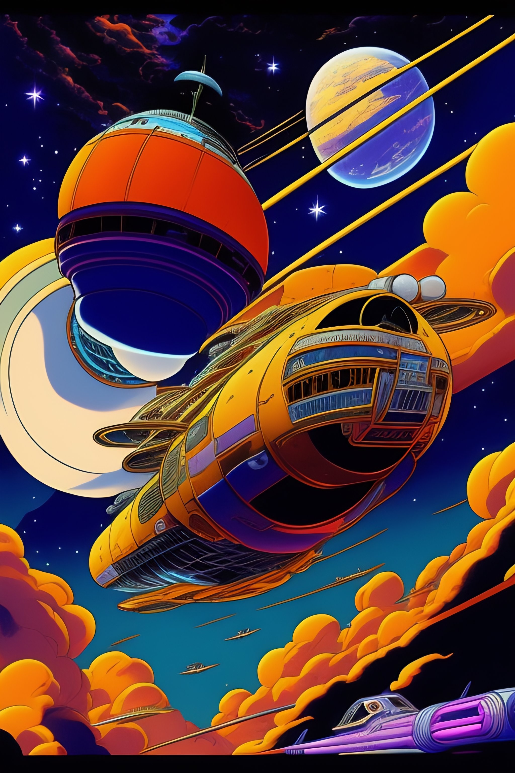 Lexica - Spaceship in the style of 90's vintage anime, surrealism, akira  style. detailed line art. fine details.