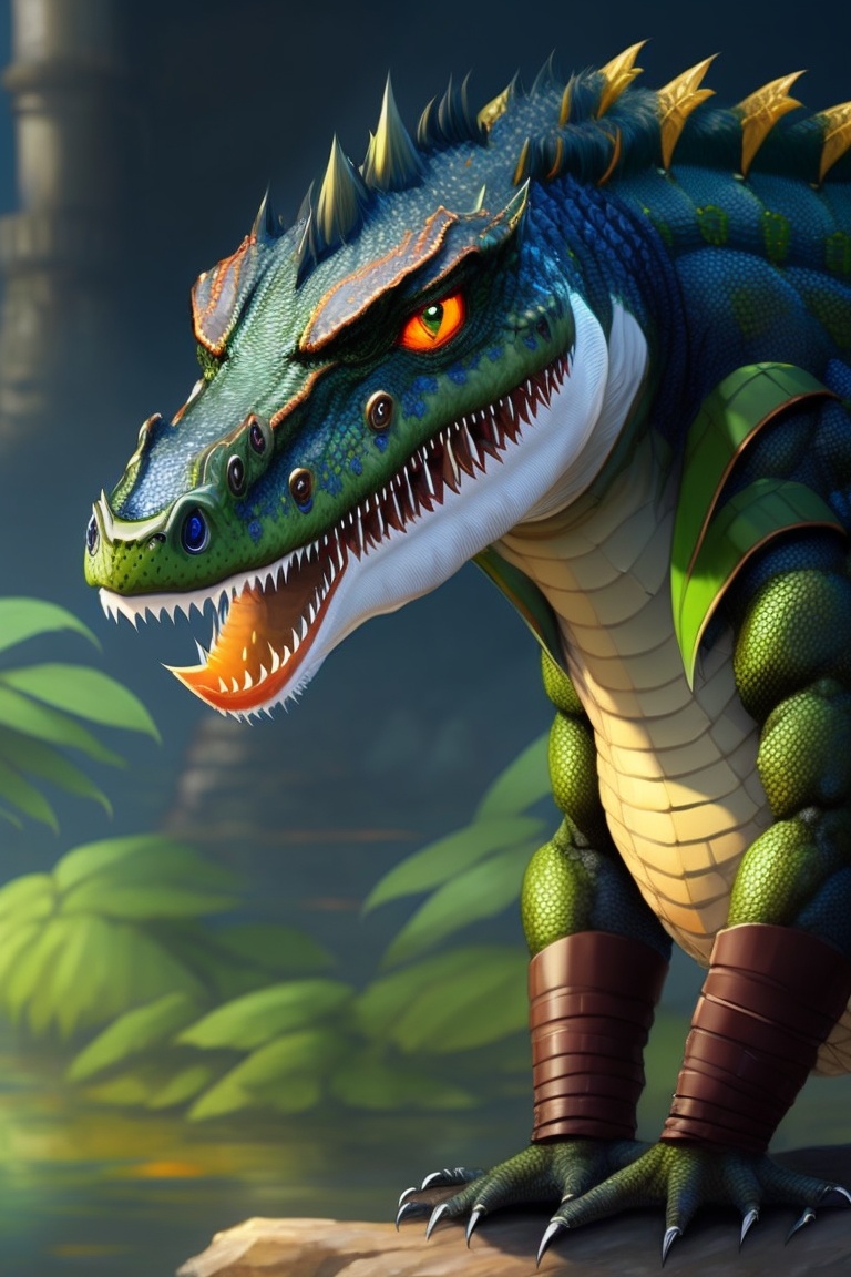 Lexica - A humanoid crocodile with a burly, muscular, and imposing form ...