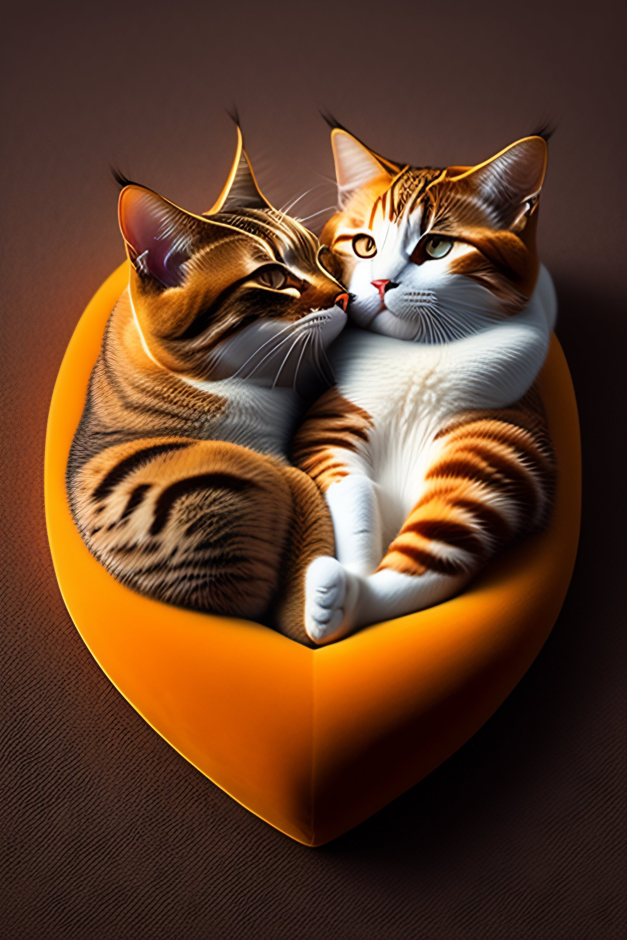 Lexica - Two cats curled up on the ground in a heart shape
