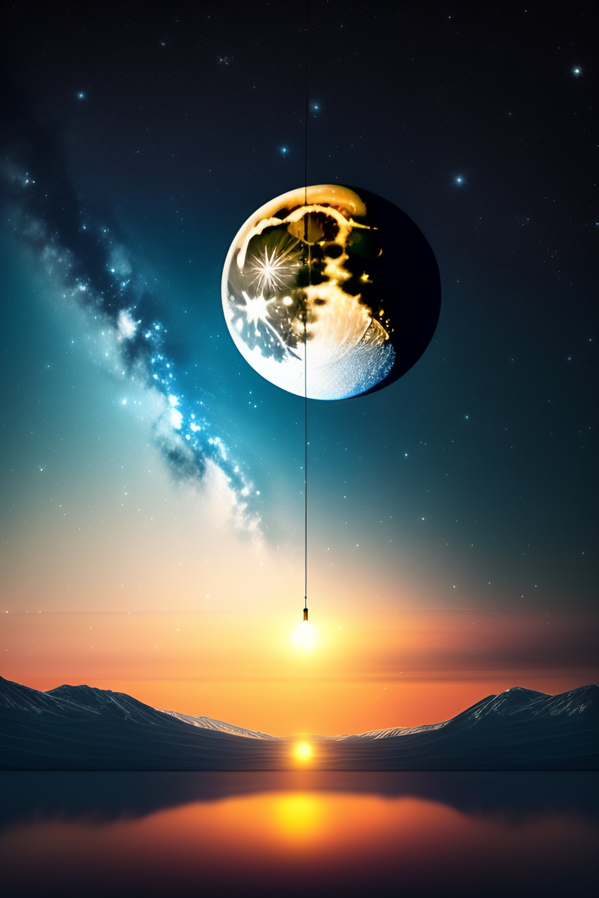 Lexica Hanging the moon in the sky like a christmas decoration