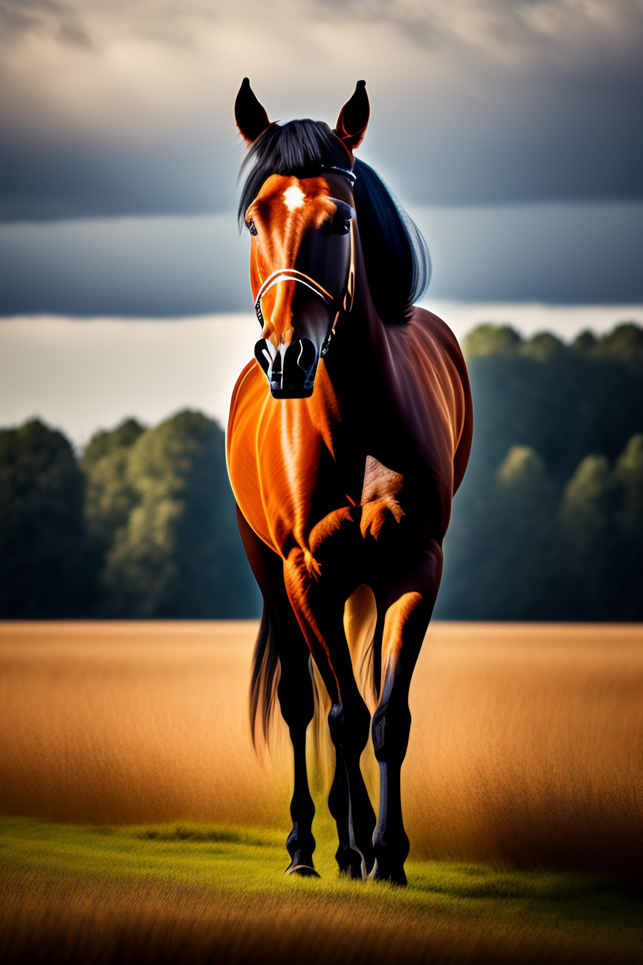 Lexica Full bodyshot of a horse in a field