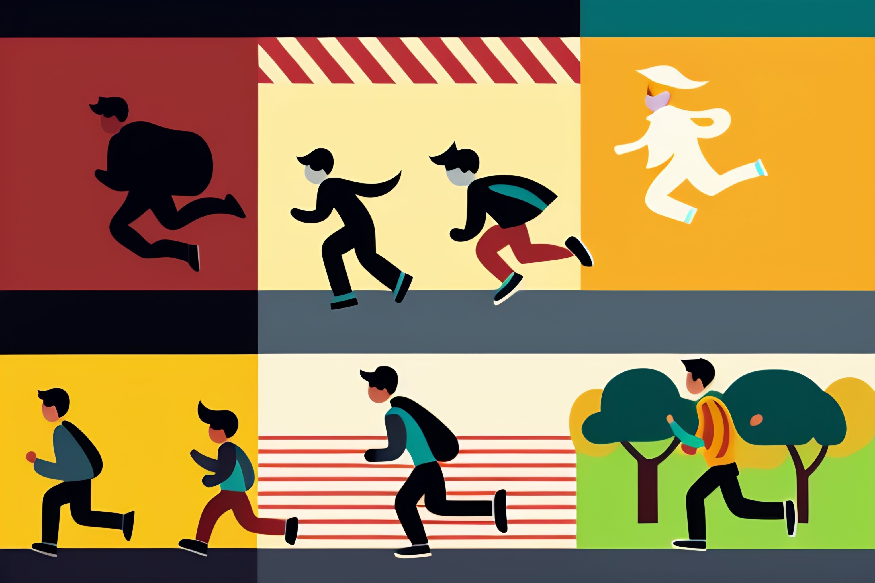 Lexica A set of the same boy walking running jumping standing sitting