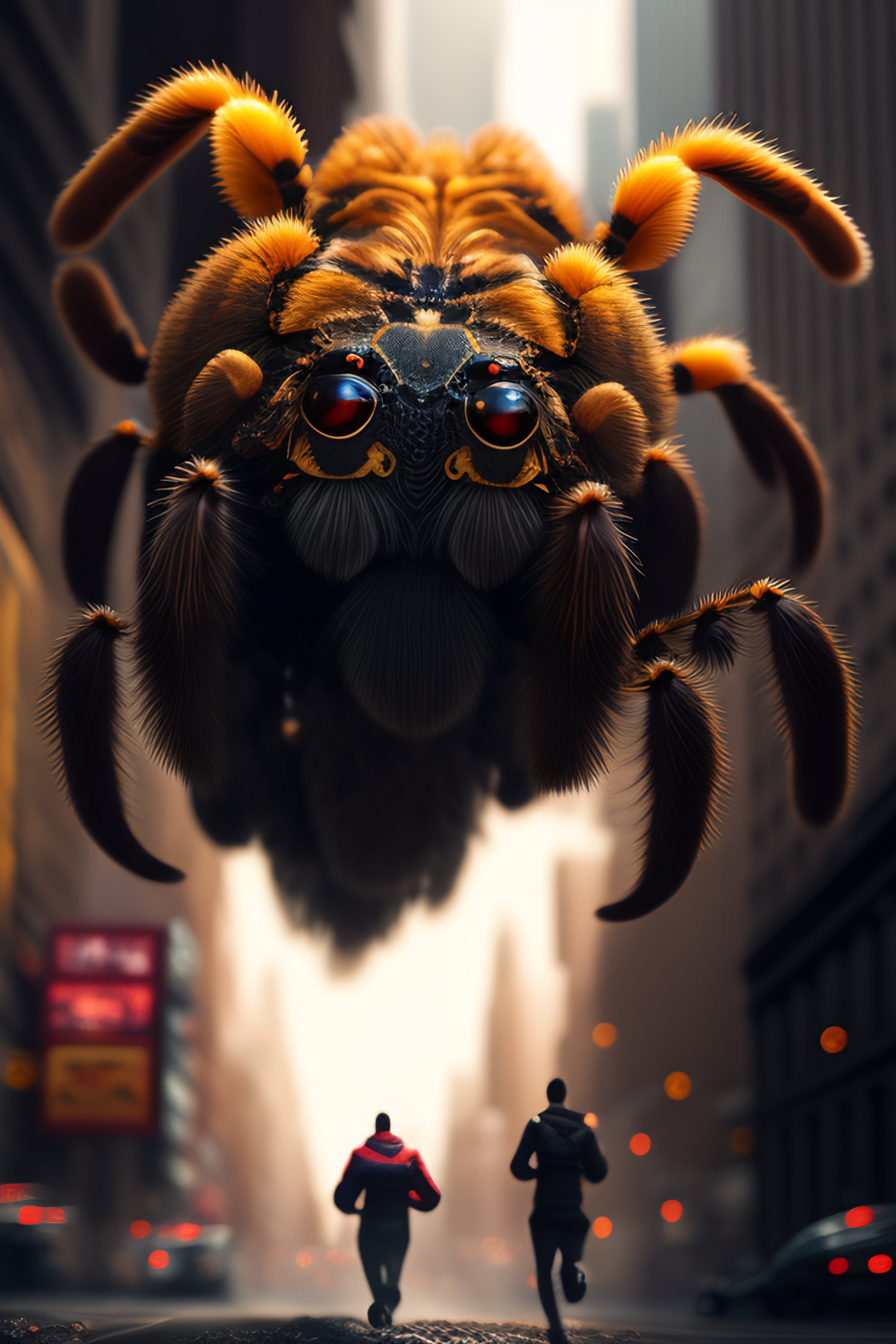 Lexica - People running awya from a giant hairy tarantula in New York ...