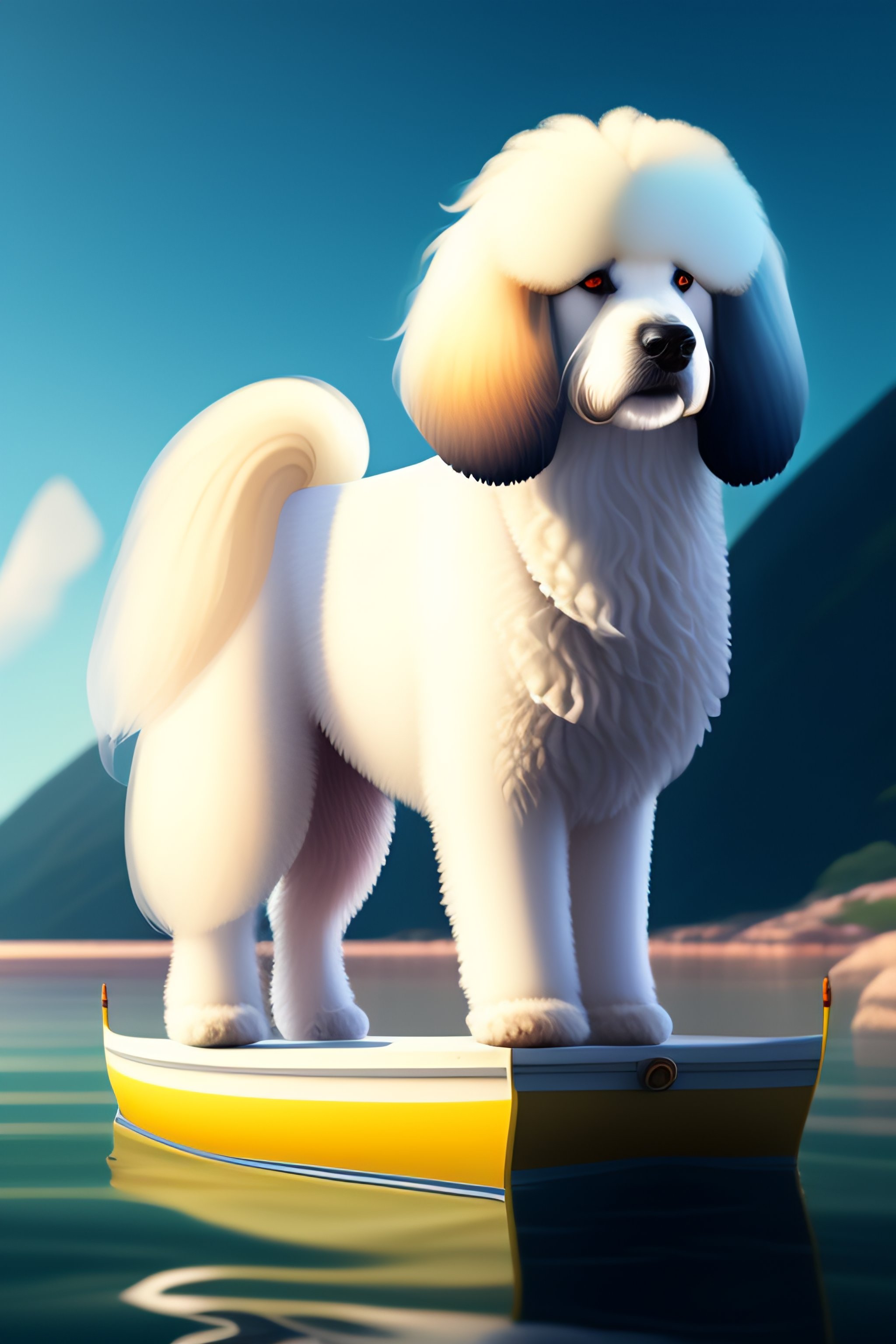 Lexica A cream colored Old English Sheepdog dog, sailing on an