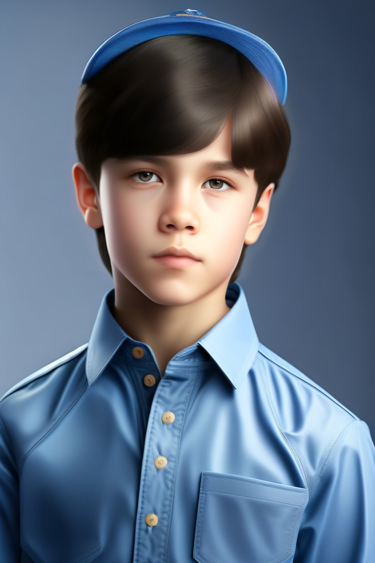 Lexica - Cool boy , young boy , short Balck hair, blue shirt , on