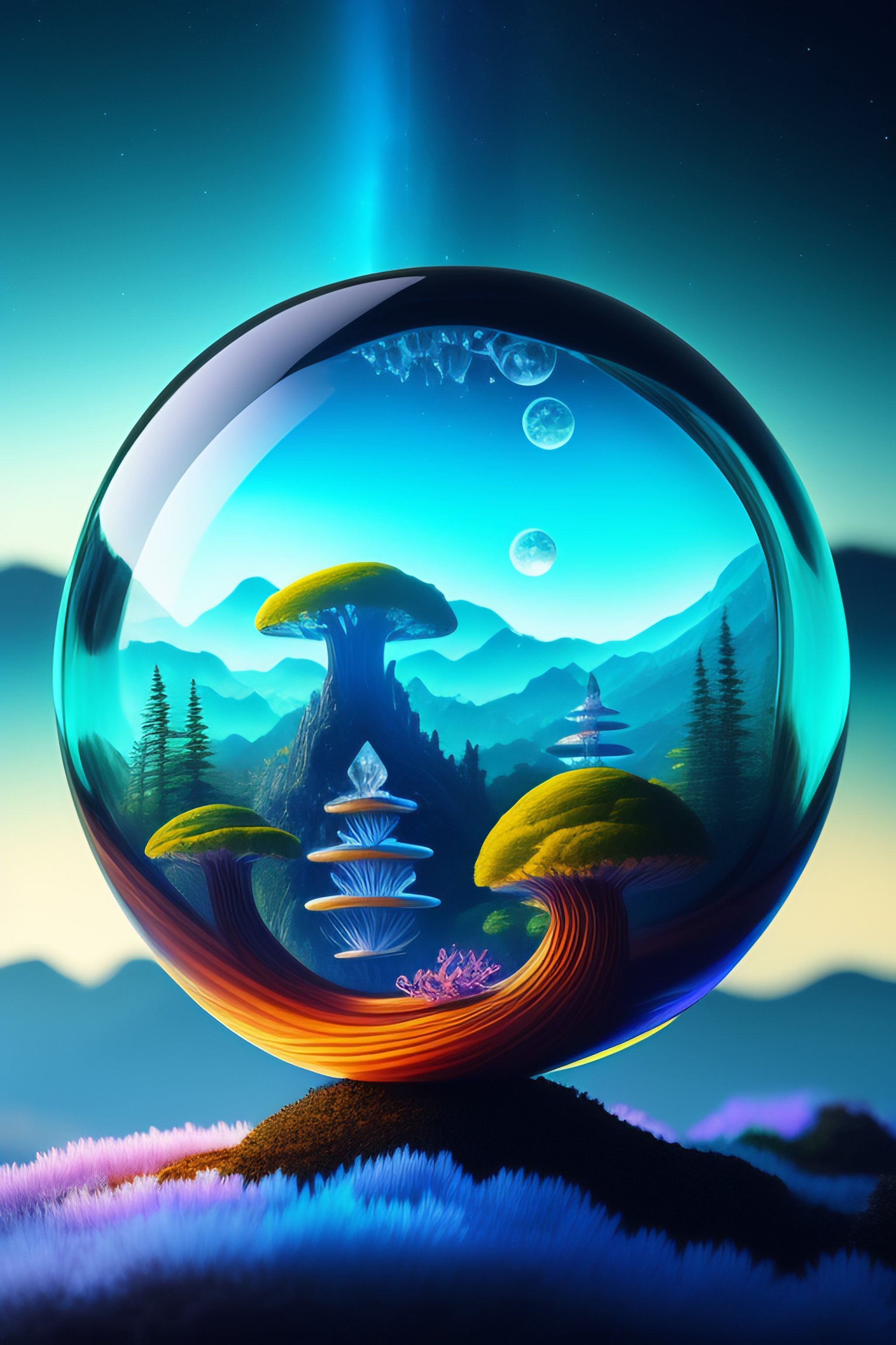 Lexica - Glass mushrooms, archipelago, alien world, nebula, ocean ...