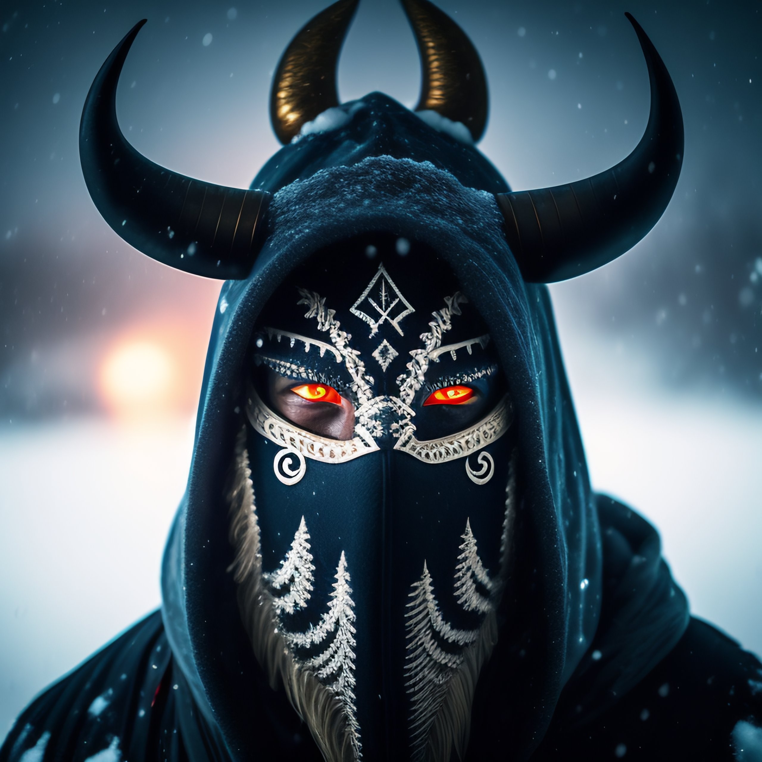 Lexica - Mysterious tribal man wearing a mask with big horns, no face ...